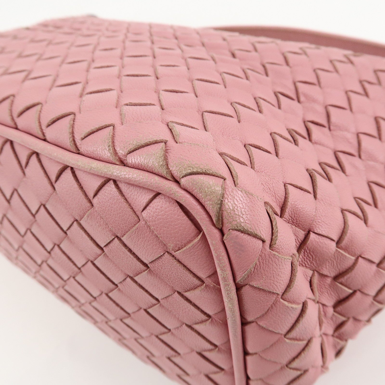 BOTTEGA VENETA Intrecciato Leather Shoulder Bag Pink Used