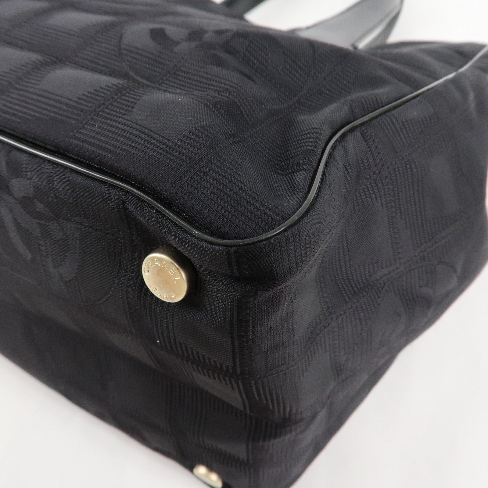 CHANEL New Travel Line Nylon Jacquard Leather Tote MM Black A15991 Used