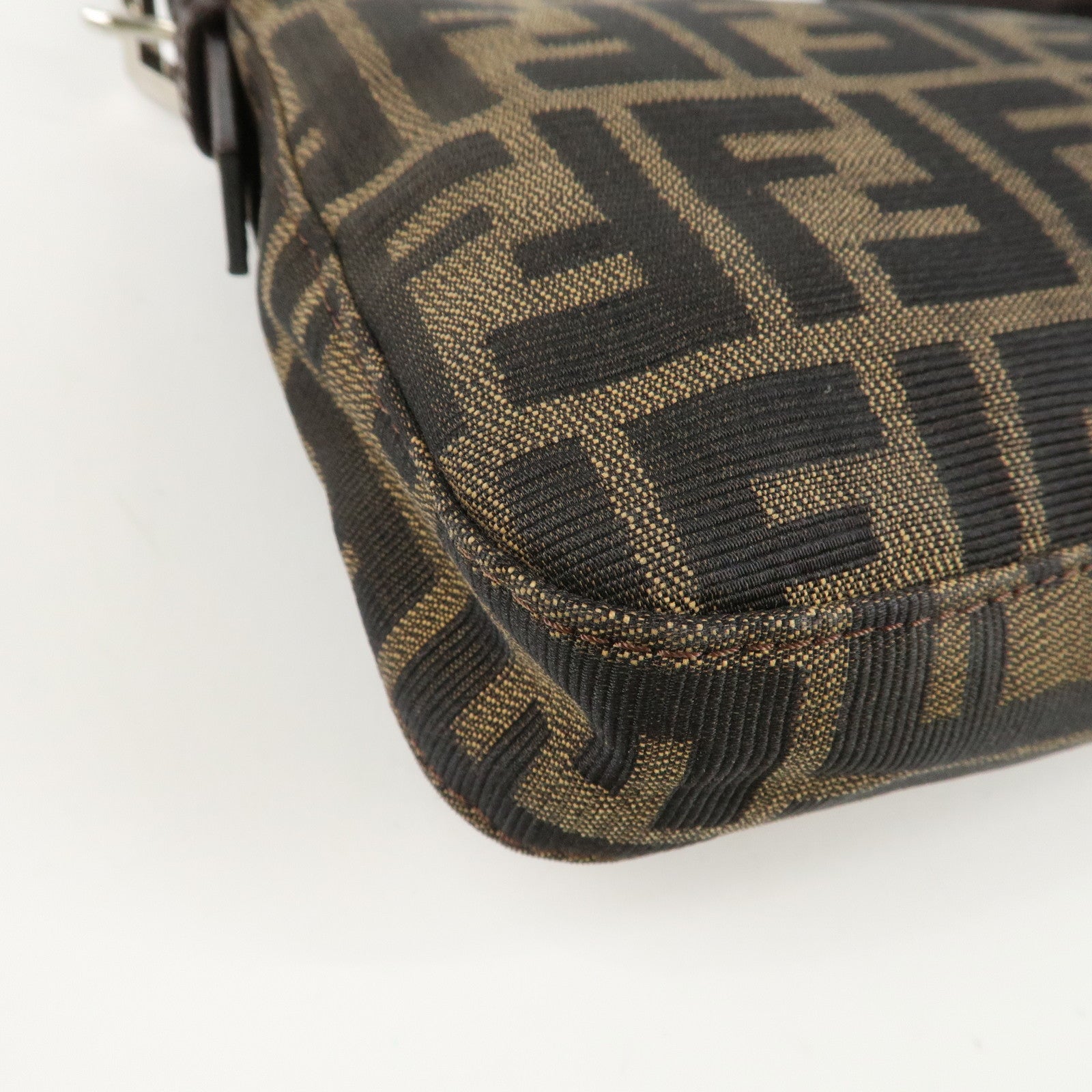 FENDI Mamma Baguette Zucca Canvas Shoulder Bag Brown Black 26424 Used