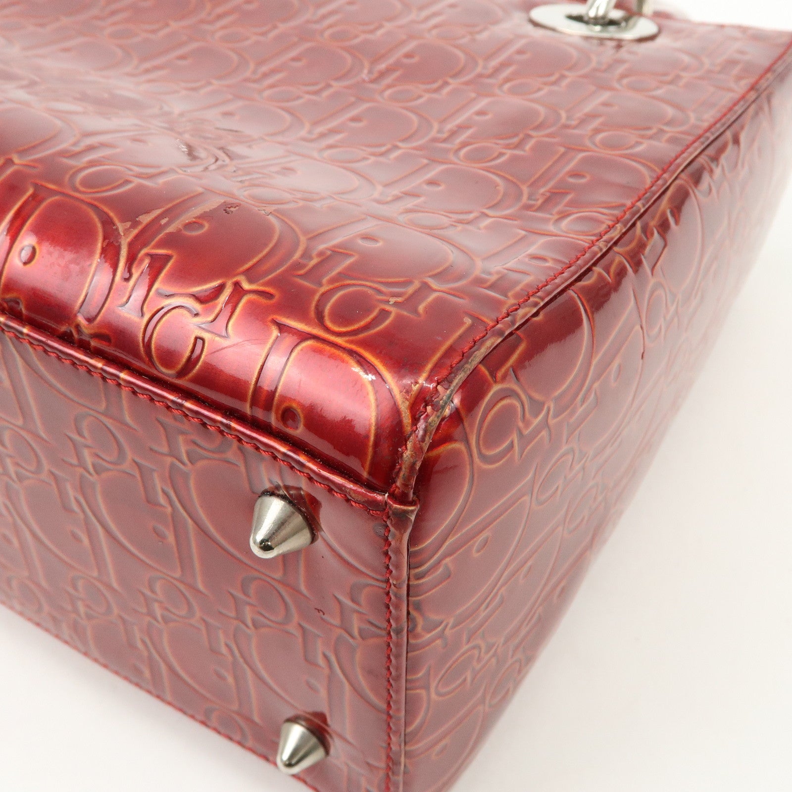 Christian Dior Trotter Lady Dior Patent Leather Hand Bag MA-0091 Used