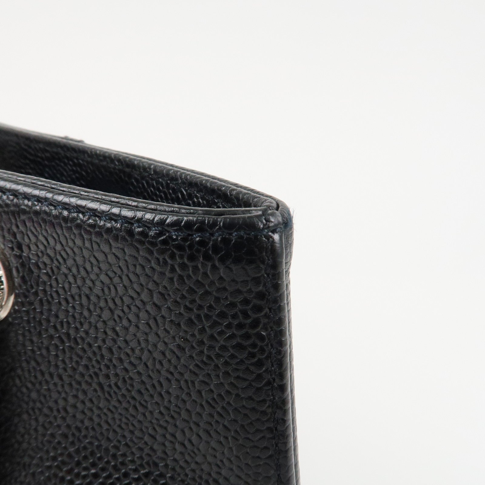 CHANEL Caviar Skin Chain Tote Bag Black Silver Hardware Used