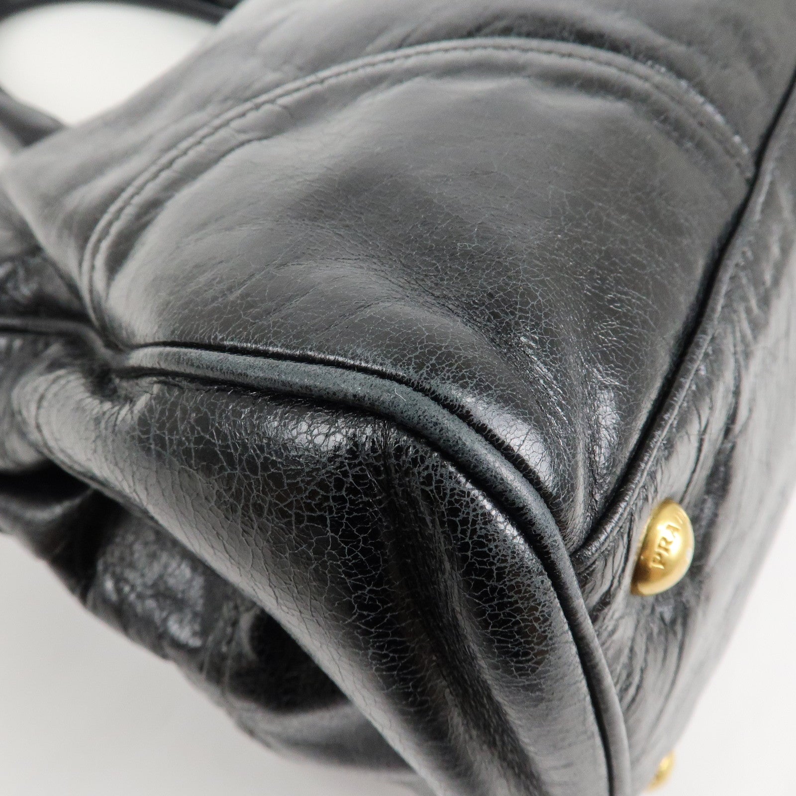 PRADA Leather 2Way Hand Bag Shoulder Bag Black BN2324 Used