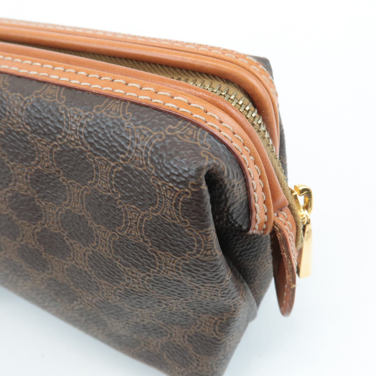 CELINE Macadam PVC Leather Pouch Cosmetic Pouch Brown Used