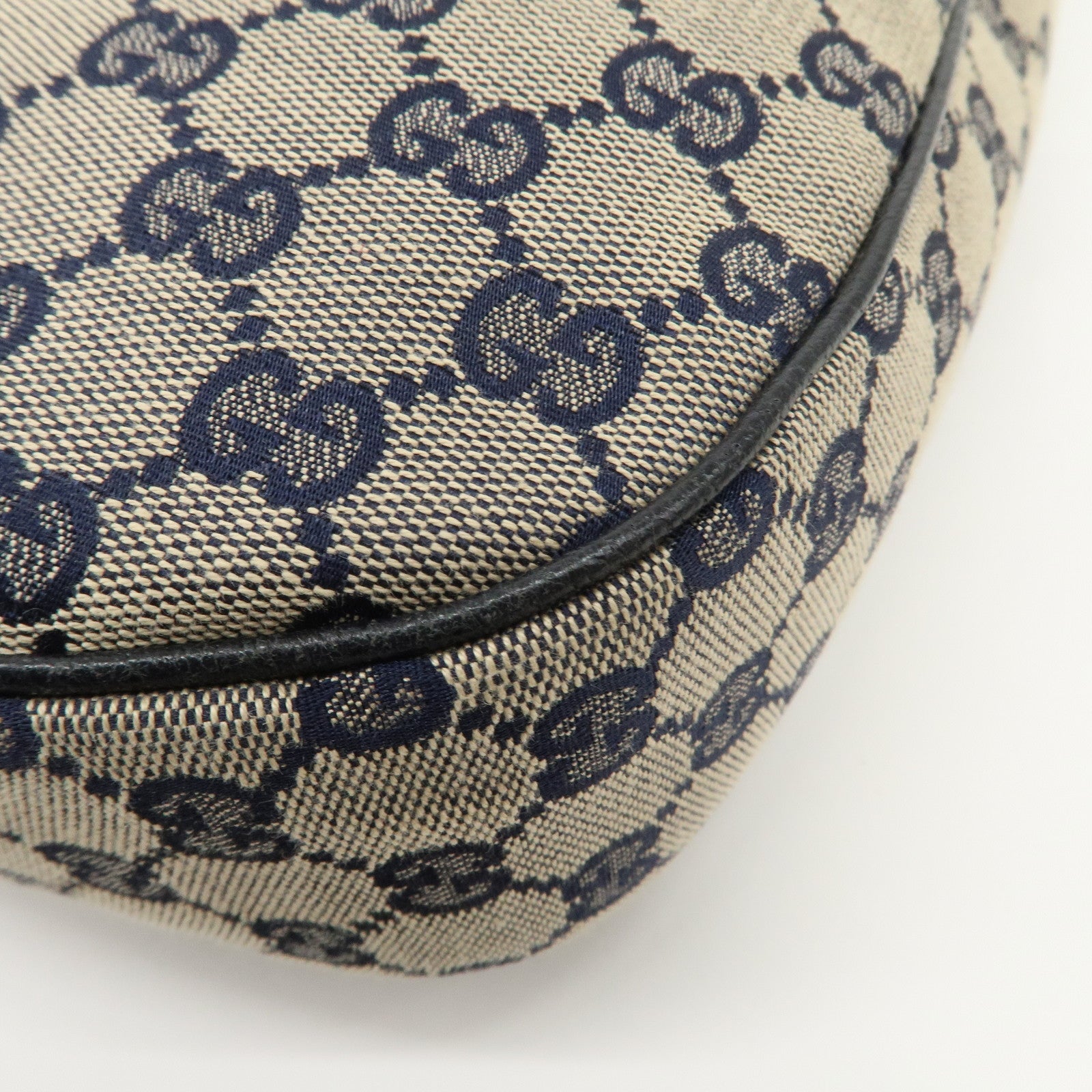 GUCCI Sherry GG Canvas Leather Shoulder Bag Beige Navy 145757 Used