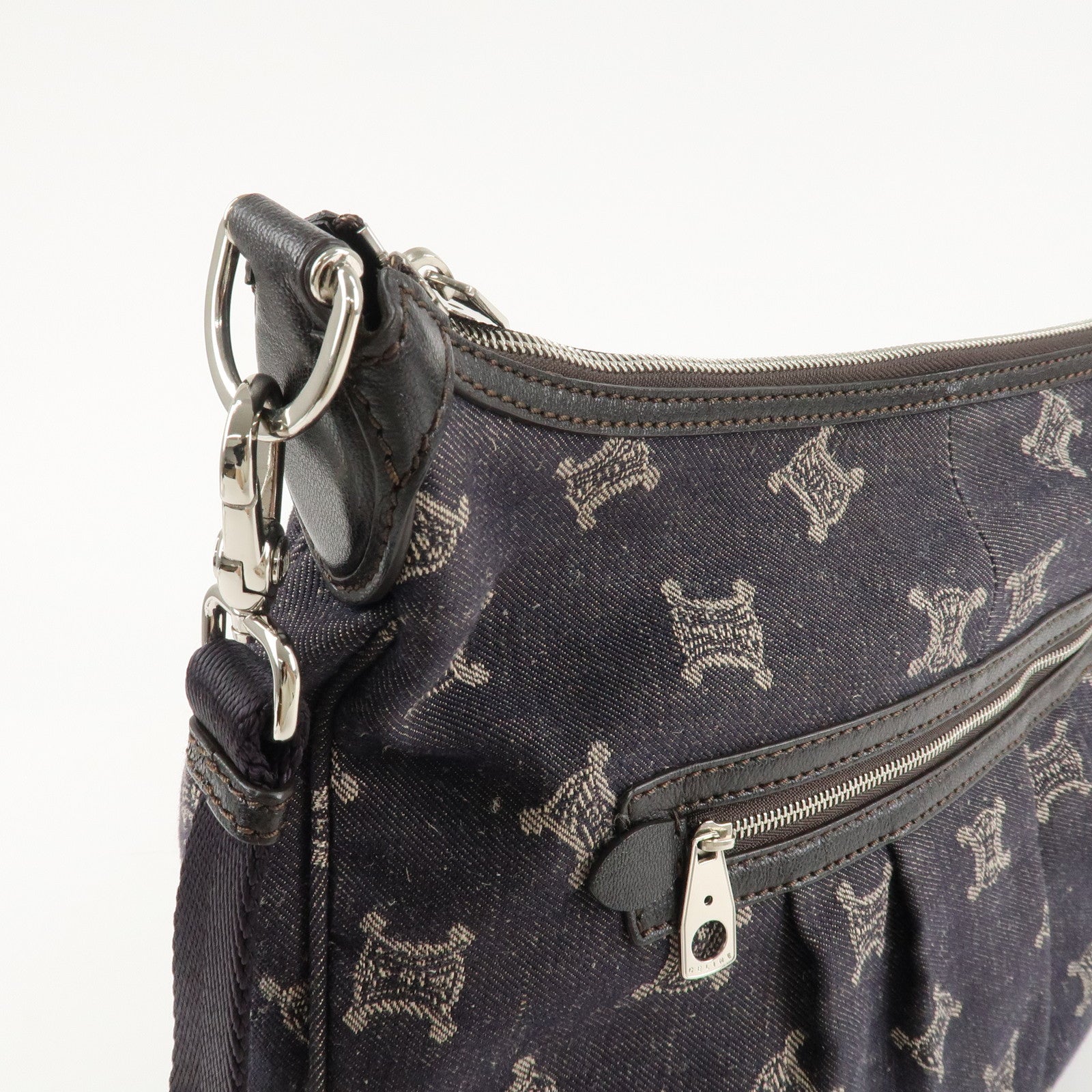 CELINE Macadam Denim Leather Shoulder Bag Crossbody Bag Navy Used