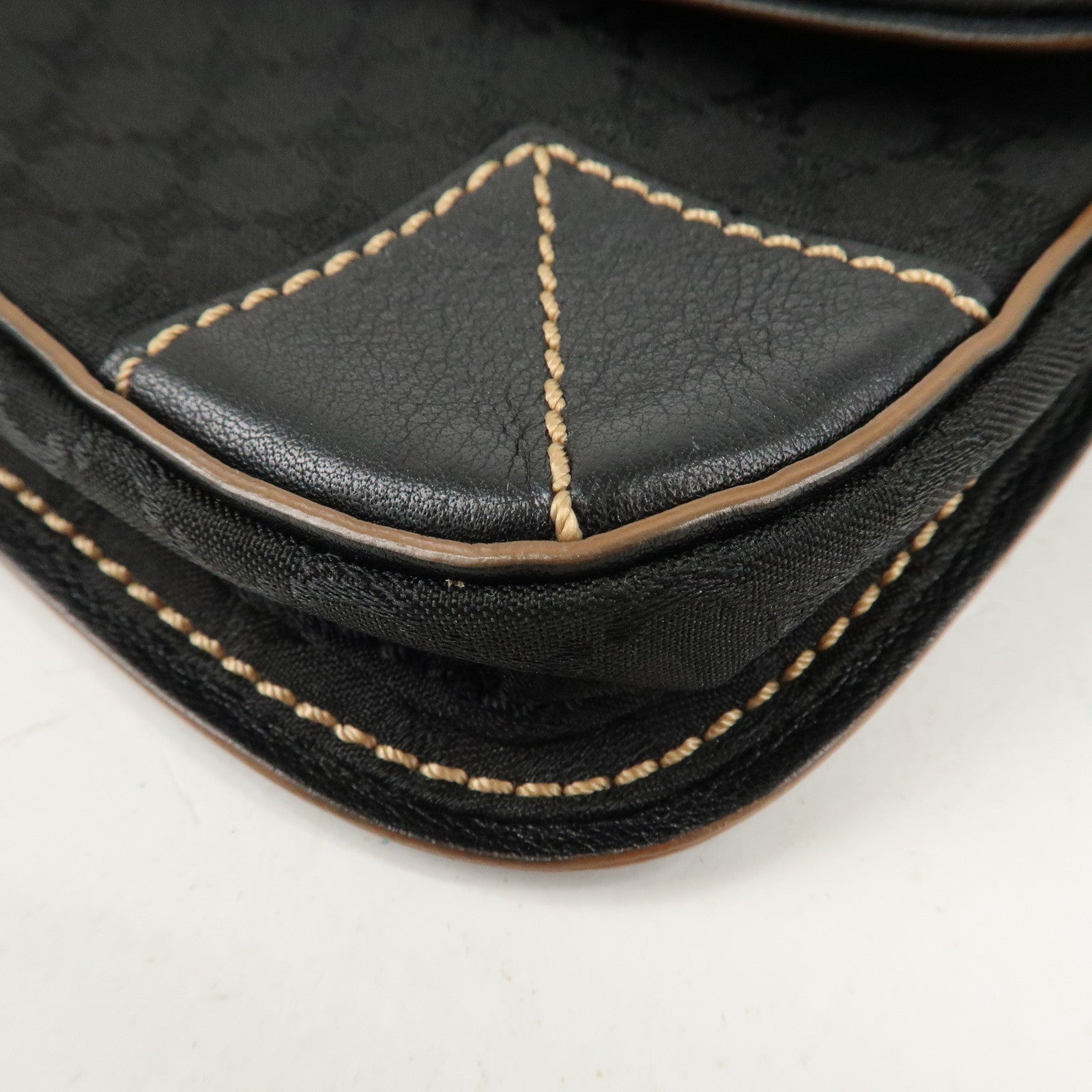 CELINE Macadam Canvas Leather Waist Bag Cross Body Bag Black Used
