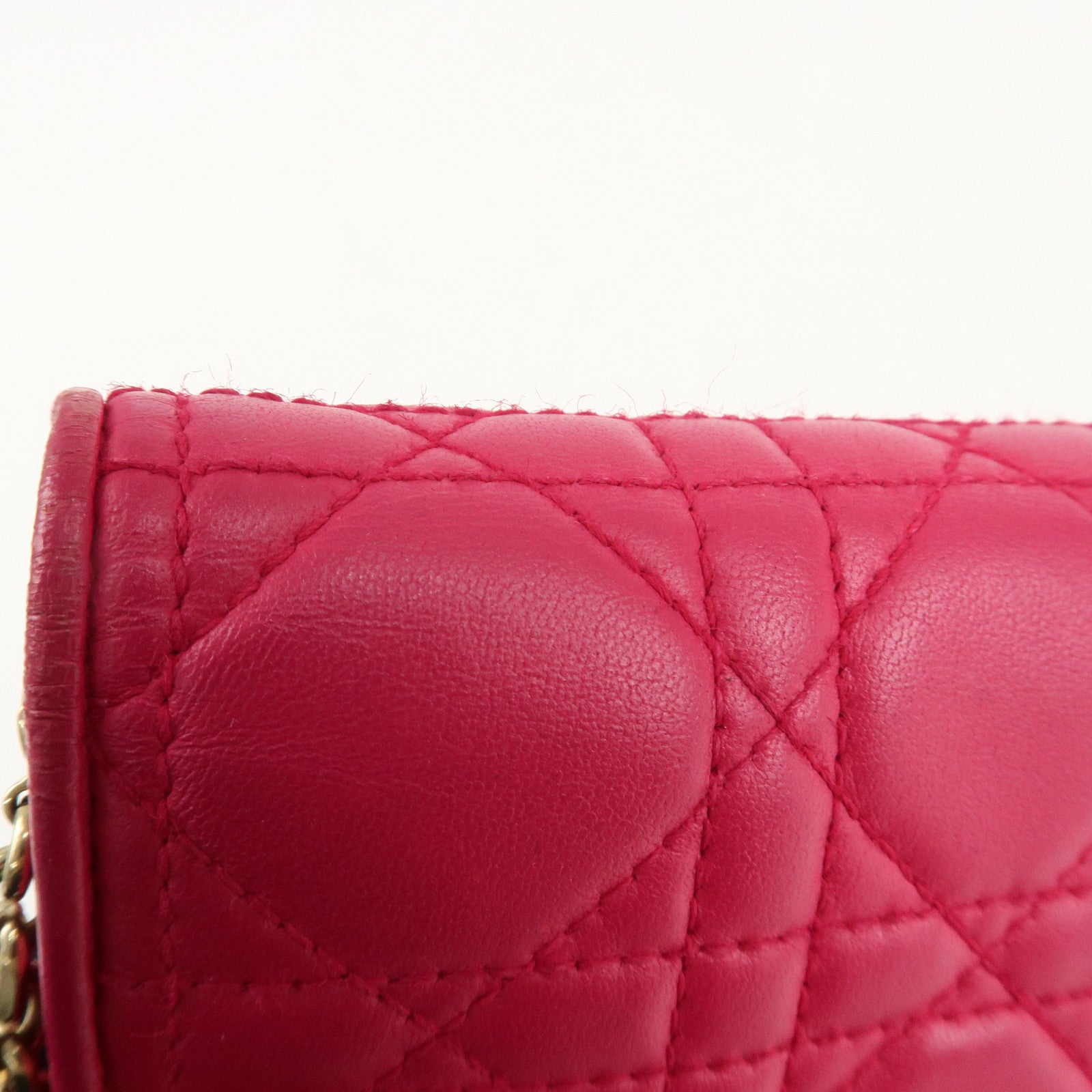 Christian Dior Cannage Leather Chain Long Wallet Pink Used