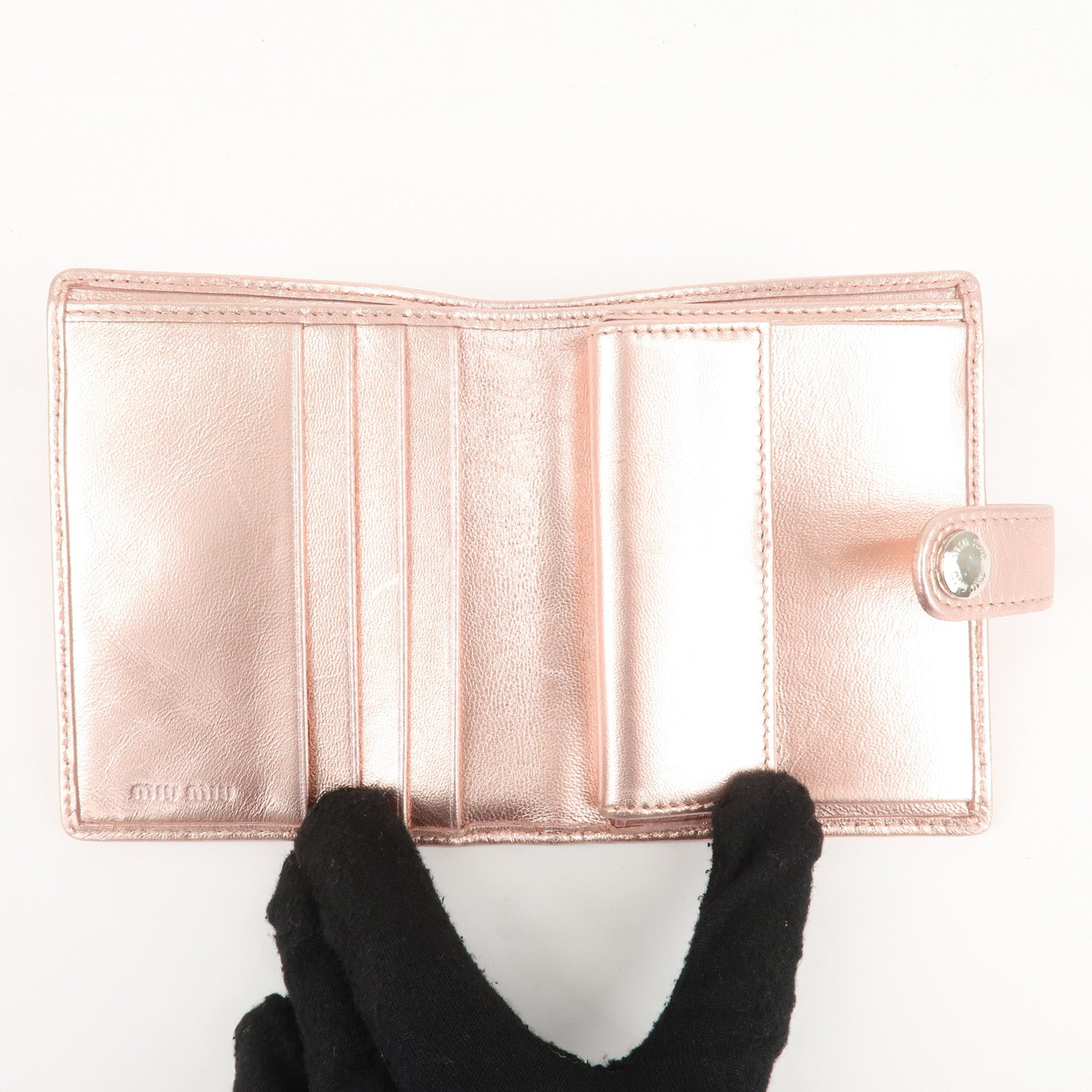 MIU MIU Matelasse Leather Bi-fold Wallet Metalic Pink 5MV016 Used
