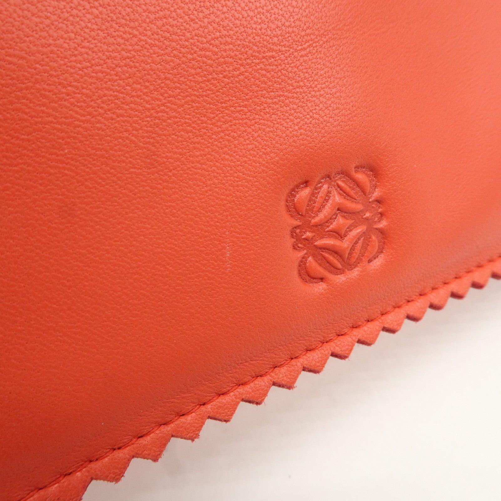 LOEWE Anagram Leather Bi-fold Pinking Long Wallet Red Used