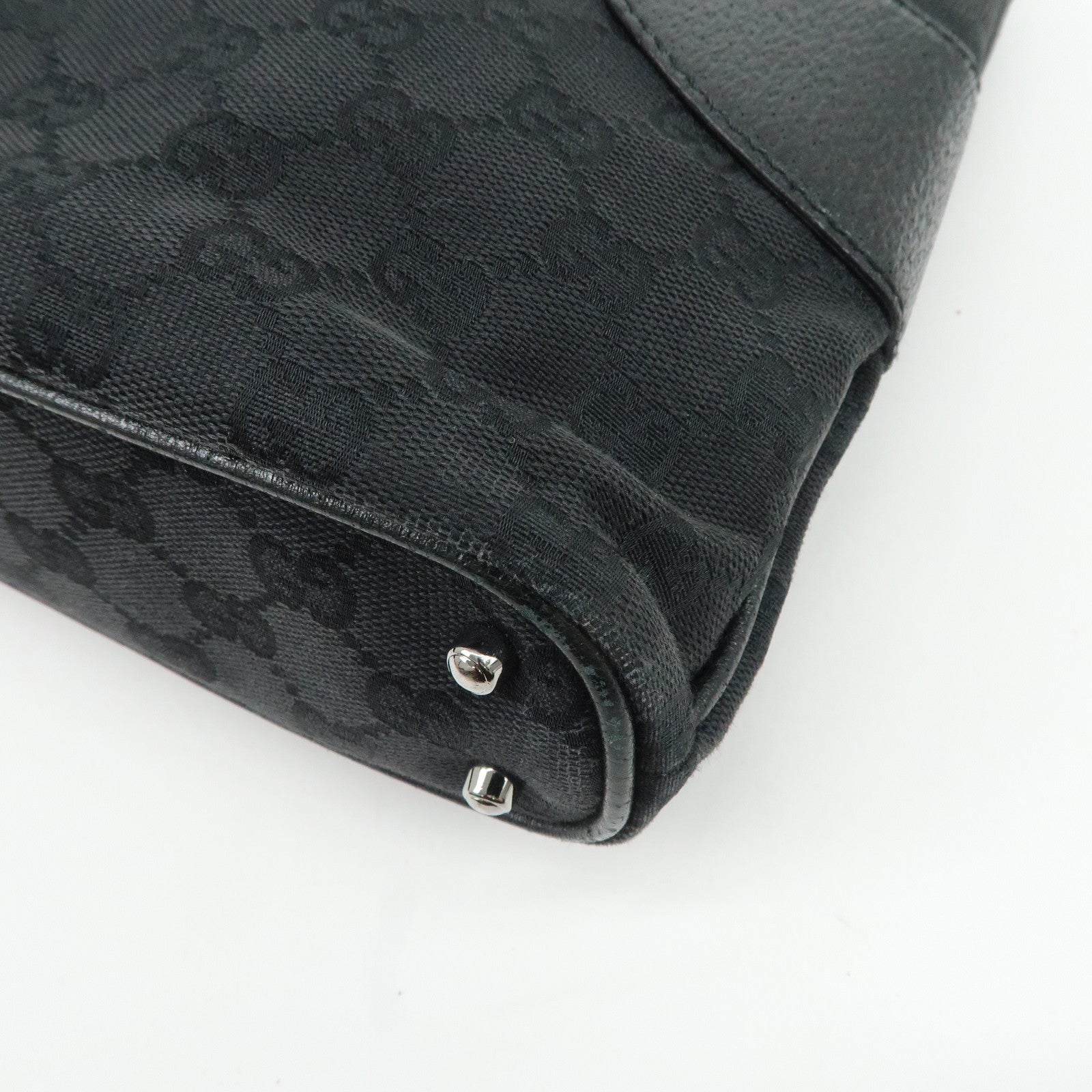 GUCCI GG Canvas Leather Tote Bag Hand Bag Black 113015 Used