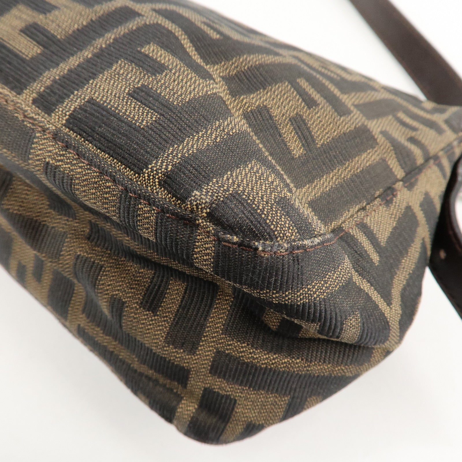 FENDI Zucca Canvas Leather Shoulder Bag Brown Black 26566 Used