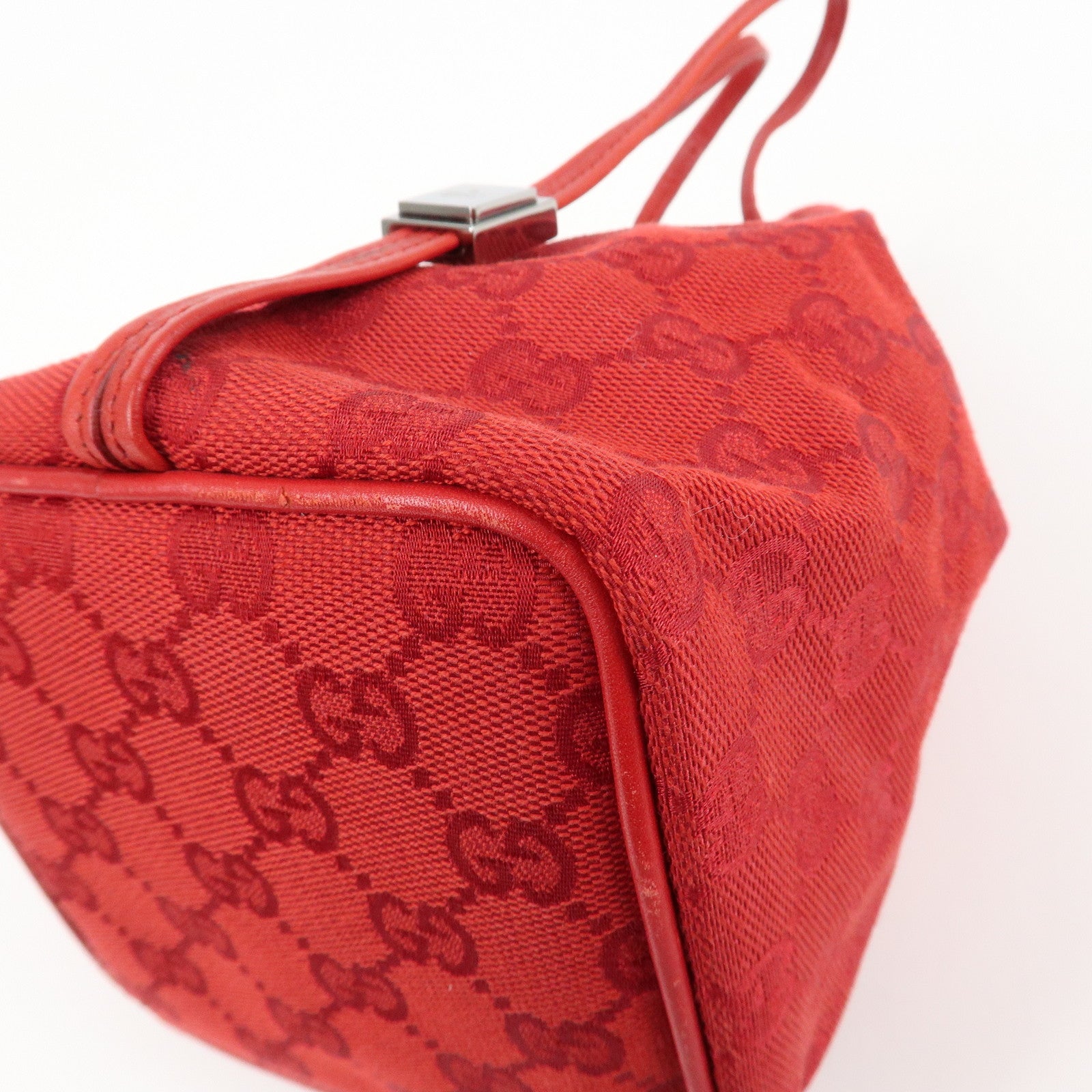 GUCCI GG Canvas Leather Drawstring Pouch Hand Bag 039.0973 Used