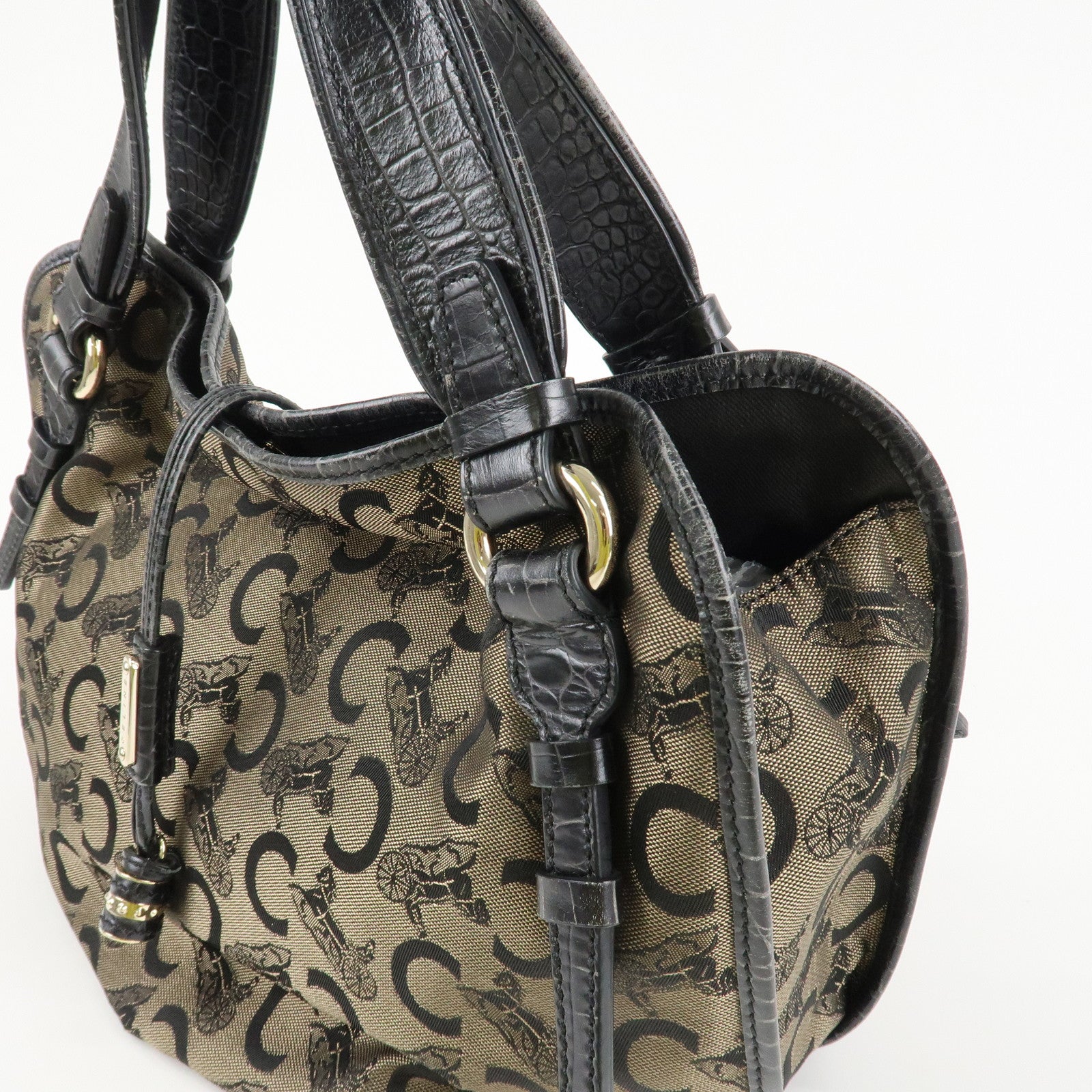 CELINE C Macadam Canvas Embossed Leather Bittersweet Shoulder Bag Used
