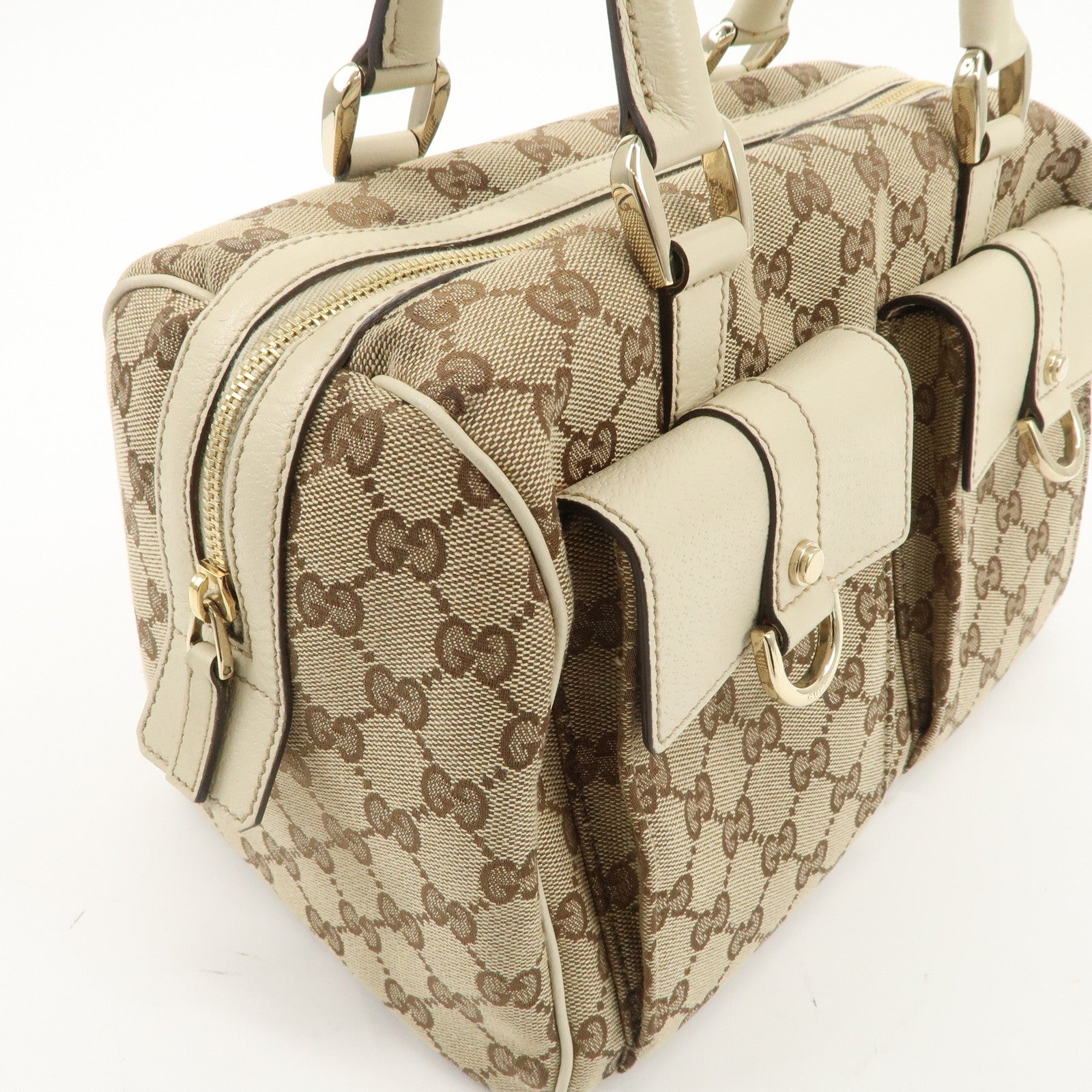 GUCCI Abbey GG Canvas Leather Mini Boston Bag Beige Ivory 153026 Used