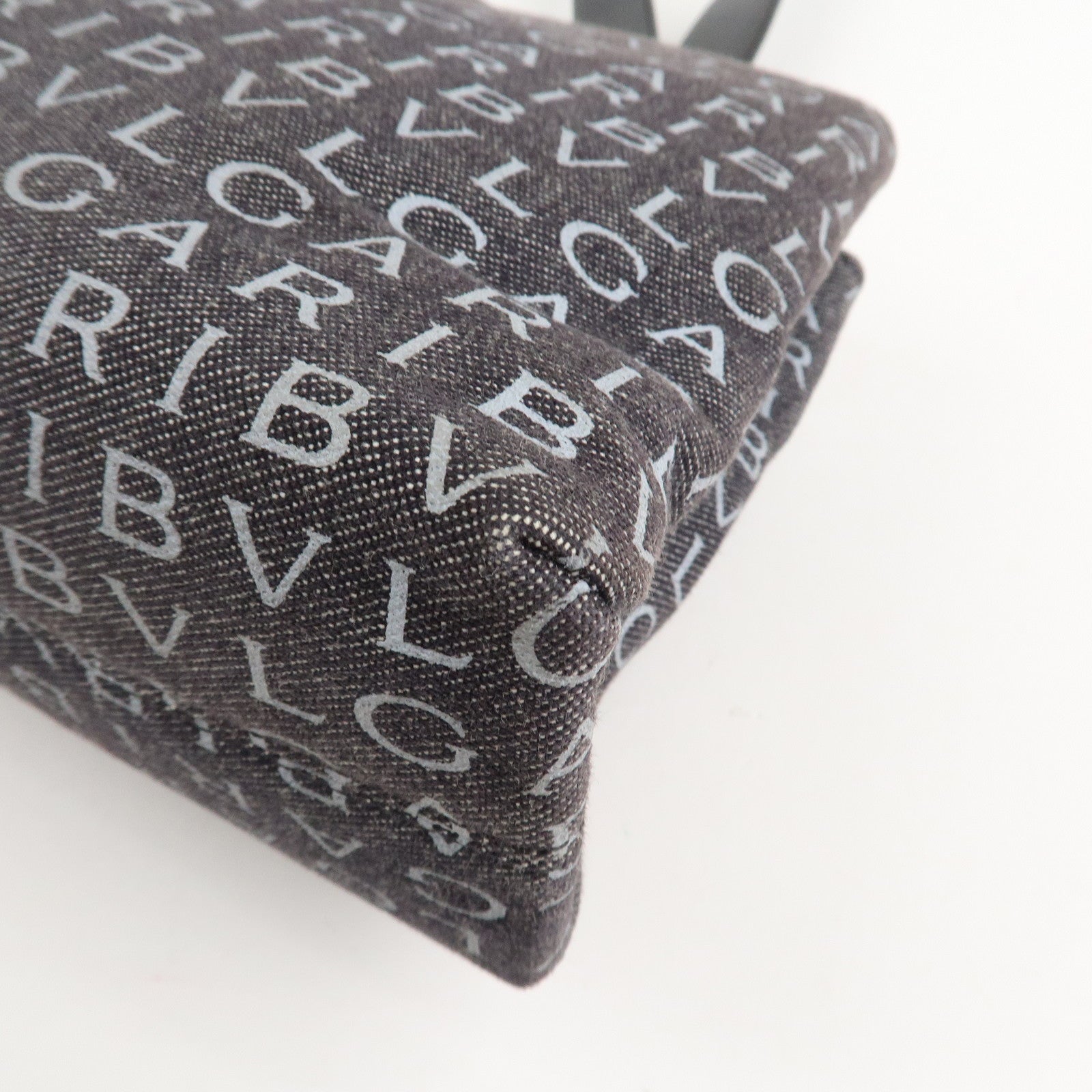 BVLGARI Logo Mania Canvas Leather Tote Bag Shoulder Bag Black Used