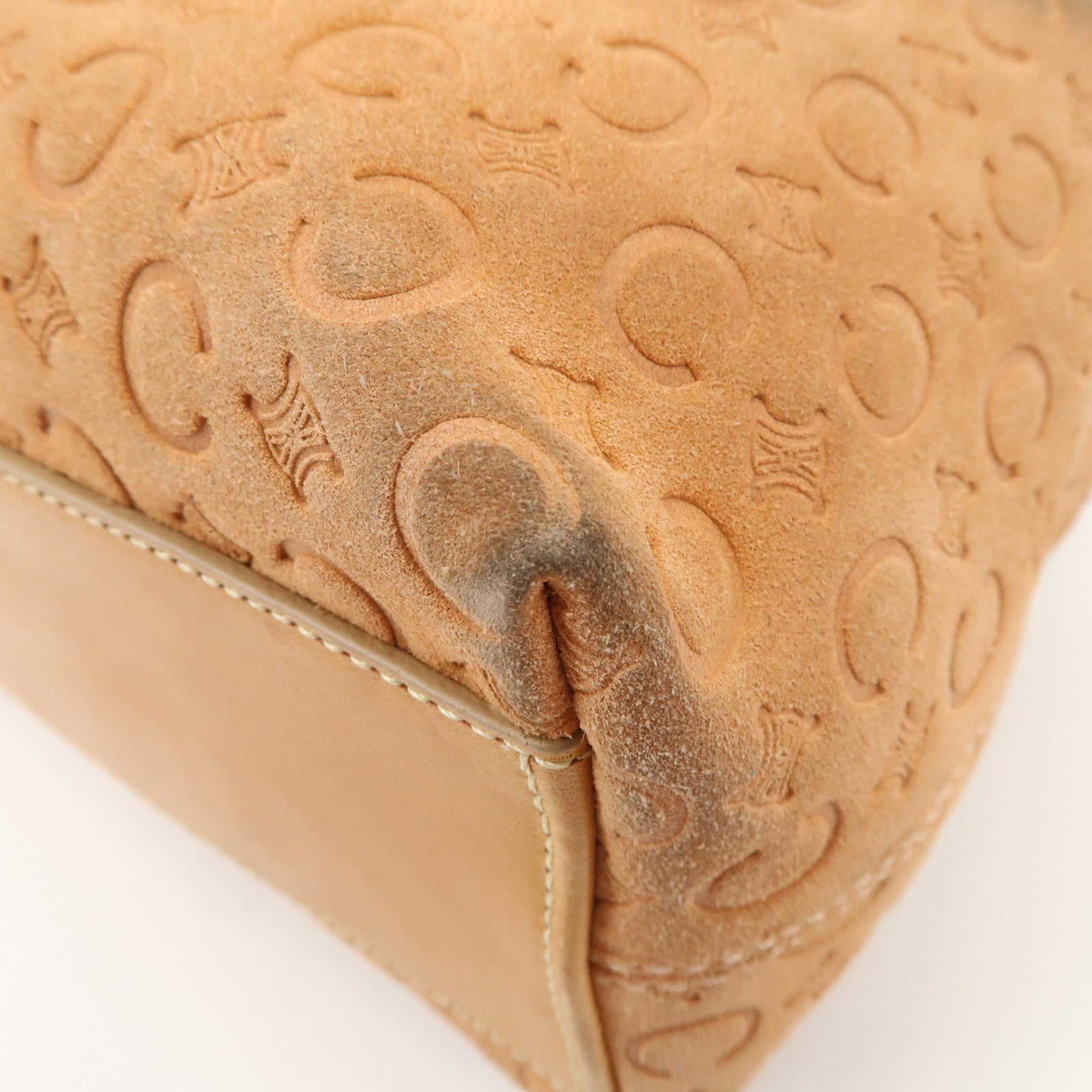 CELINE C Macadam Suede Leather Shoulder Bag Pink Beige Used