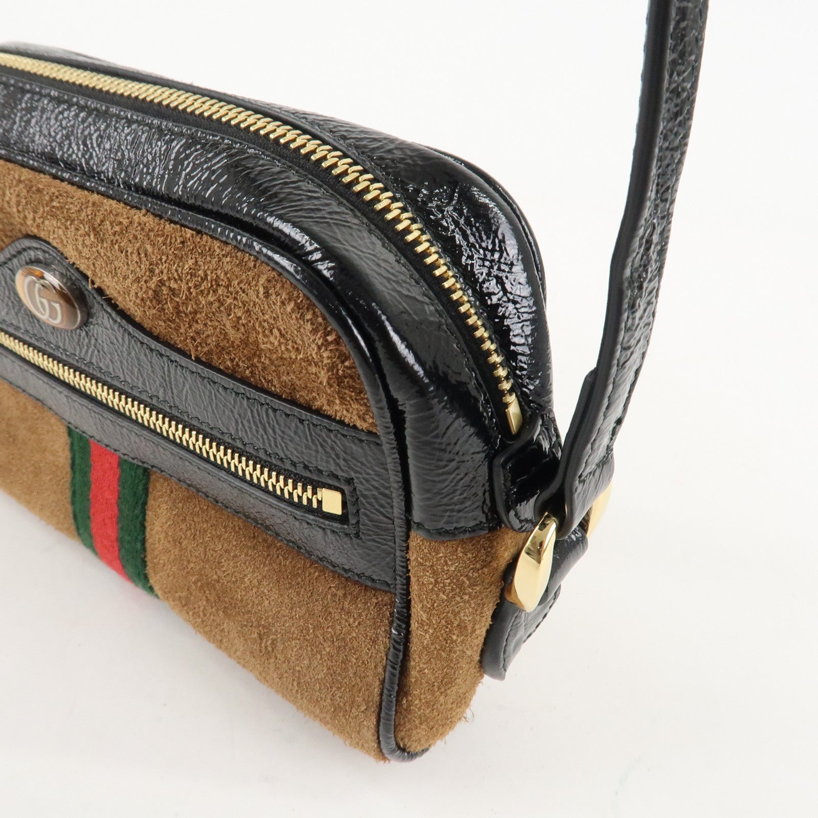 GUCCI Ophidia Sherry Suede Patent Leather Shoulder Bag 573321 Used