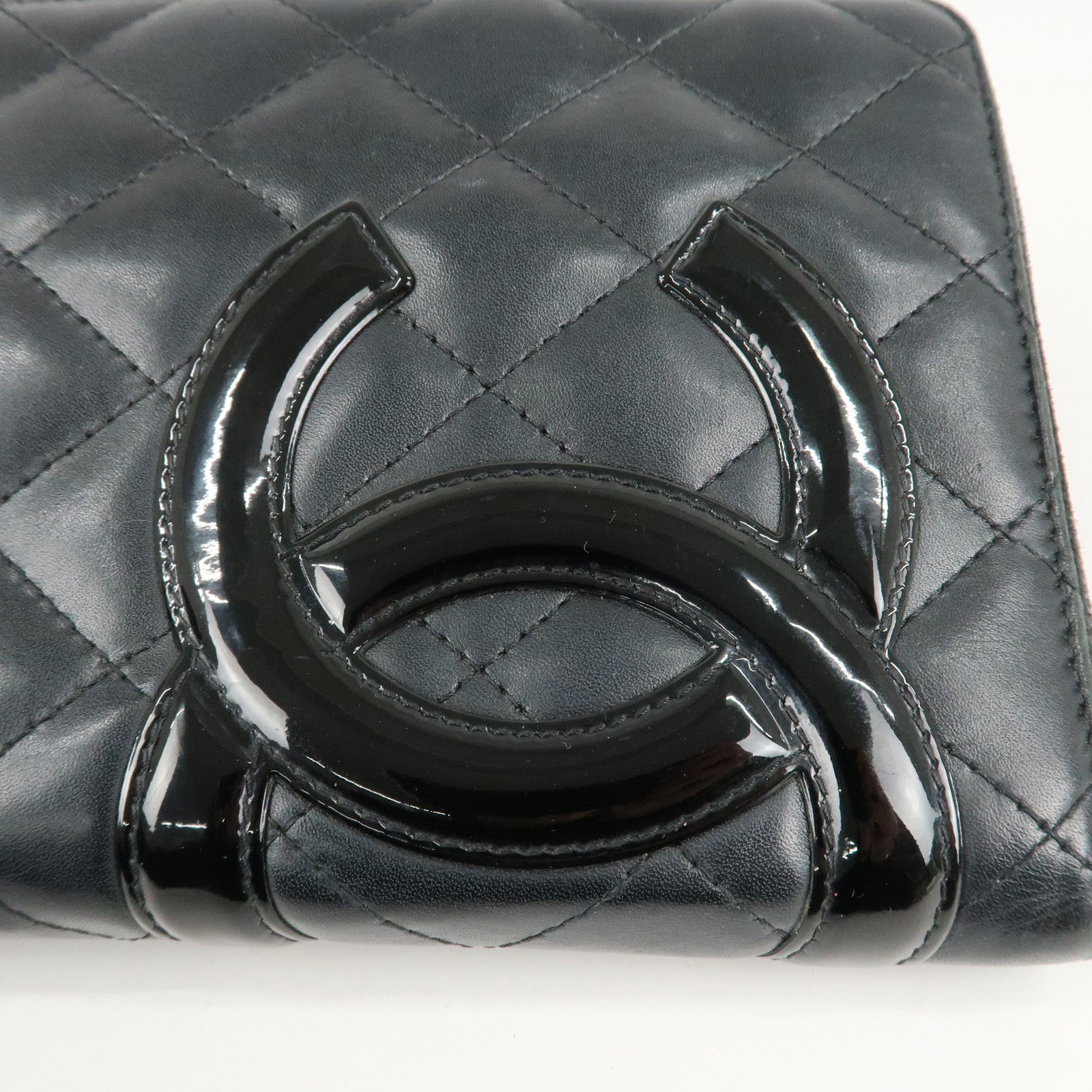 CHANEL Cambon Line Leather Round Zippy Long Wallet Black A26710 Used