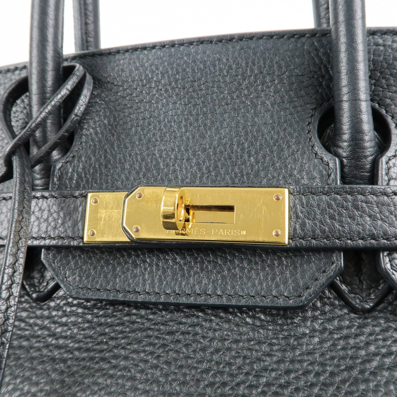 HERMES Taurillon Clemence Birkin 30 M stamped Black Gold Used