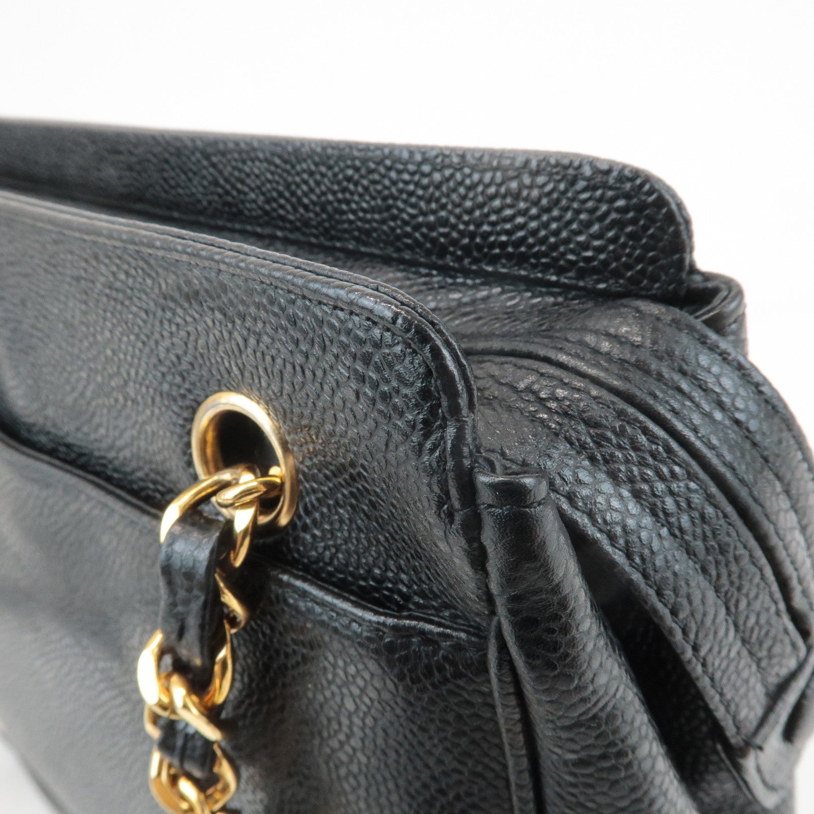 CHANEL Triple COCO Caviar Skin Tote Bag Black Gold Used