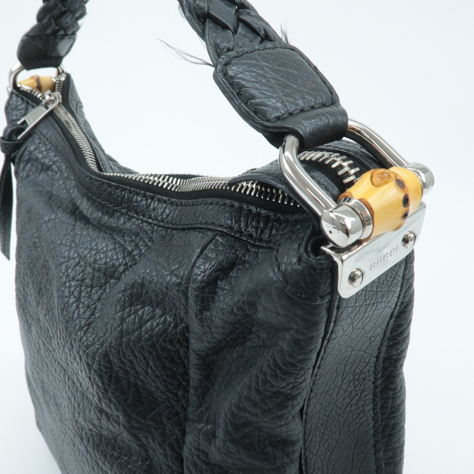 GUCCI Bamboo Leather Shoulder Bag Black 257090 Used