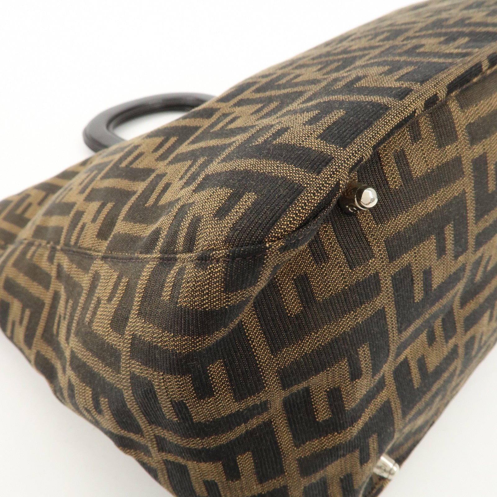 FENDI Zucca Canvas Leather Tote Bag Brown Black 26329 Used