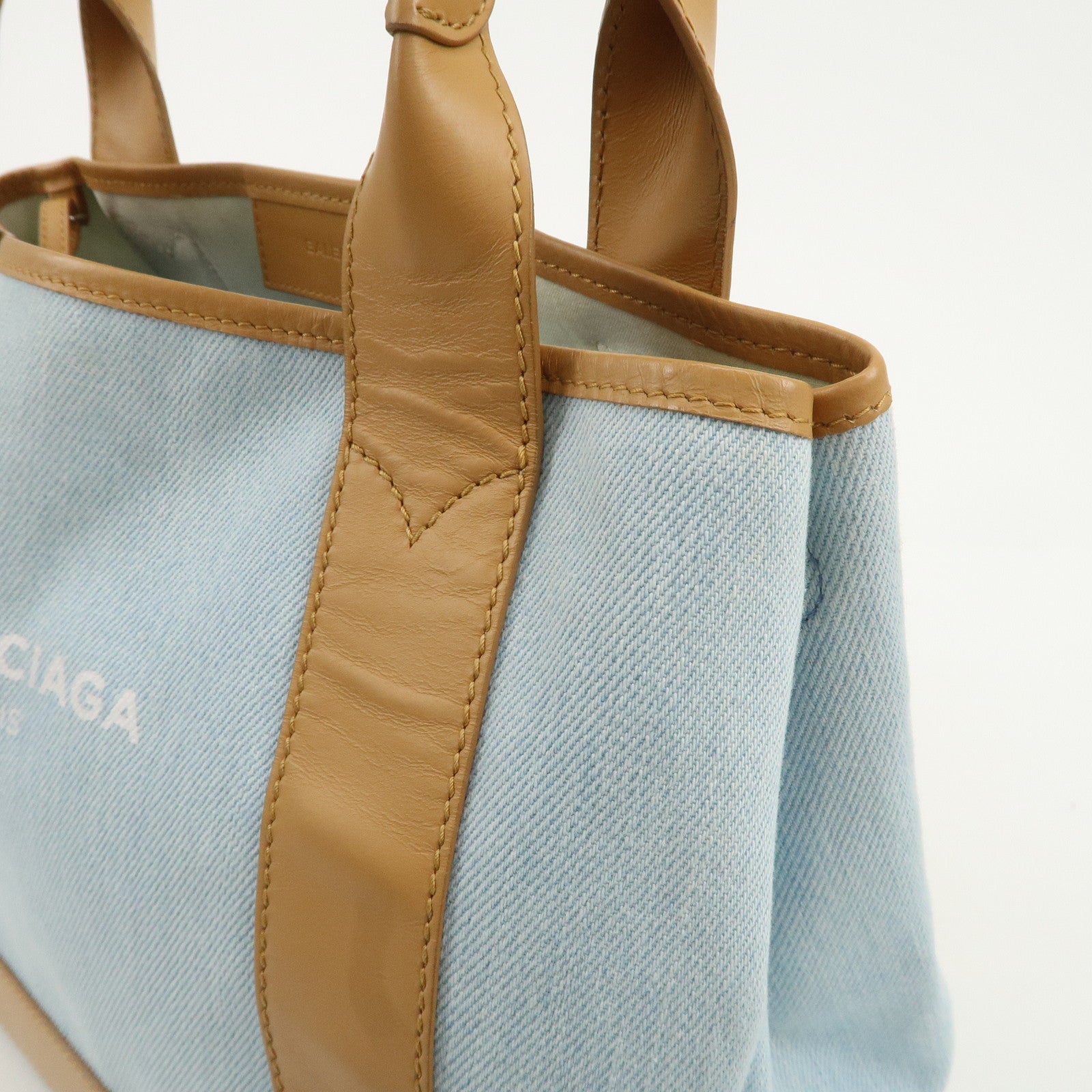 BALENCIAGA Navy Cabas S Canvas Leather Tote Bag 339933 Used