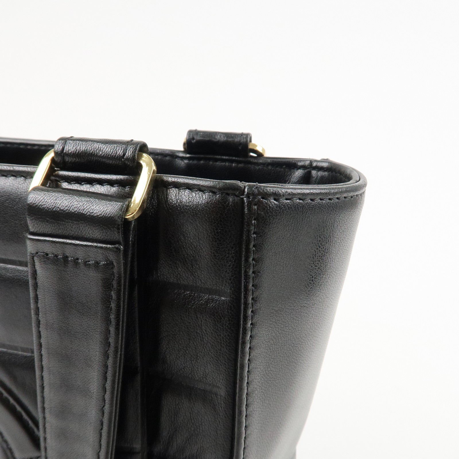 CHANEL Chocolate Bar Lamb Skin COCO Mark Tote Bag Hand Bag A17809 Used