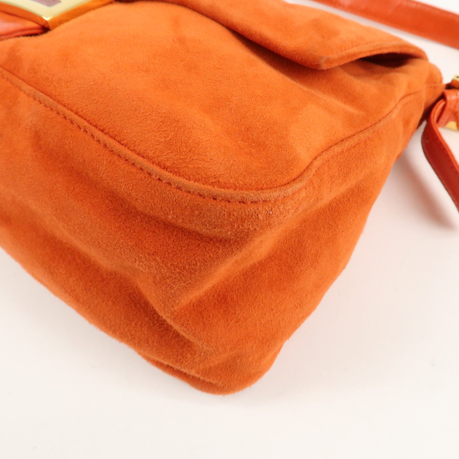 FENDI Mamma Baguette Suede Leather Shoulder Bag Orange 26325 Used