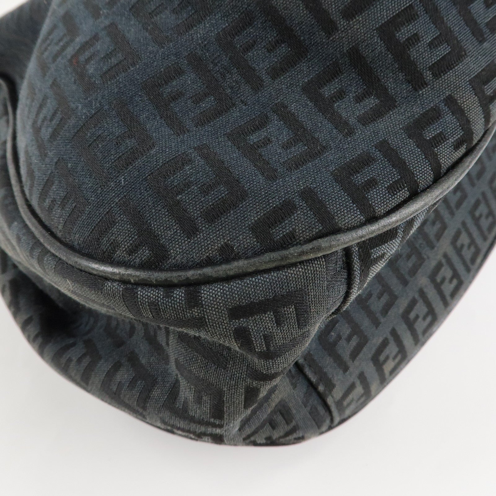 FENDI Zucchino Canvas Leather Tote Bag Black 8BH220 Used