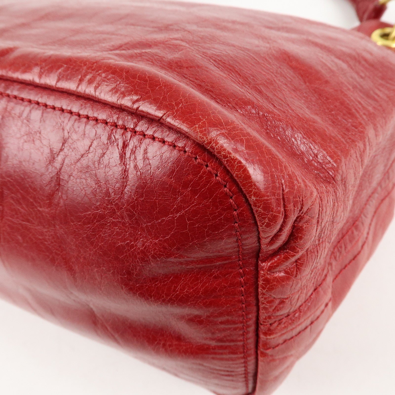 PRADA Logo Leather One Shoulder Bag Red BR4829 Used