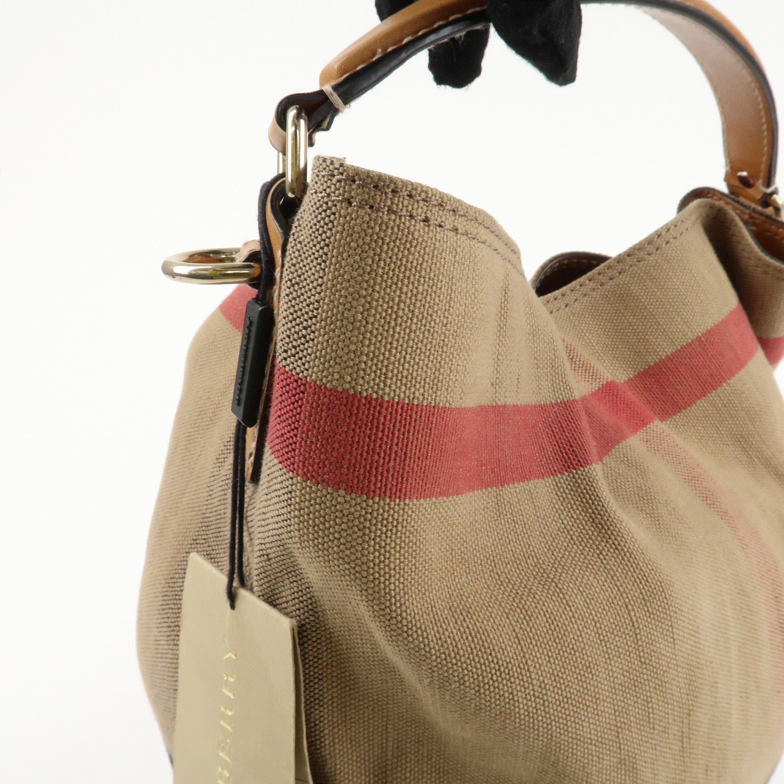BURBERRY Canvas Leather Ashby Medium Plaid Bucket Bag Beige Brown Used