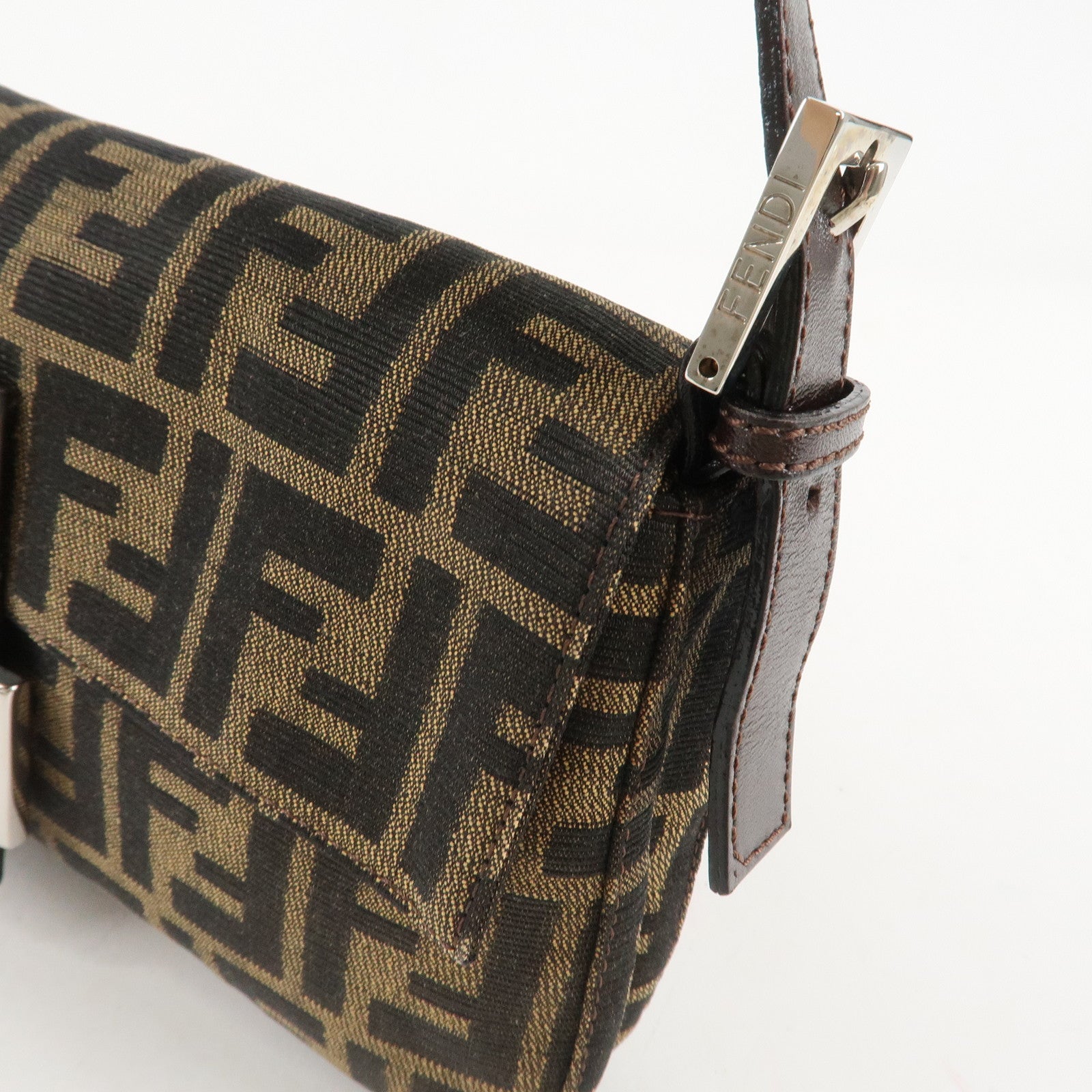 FENDI Mamma Baguette Zucca Canvas Shoulder Bag Brown 26424 Used