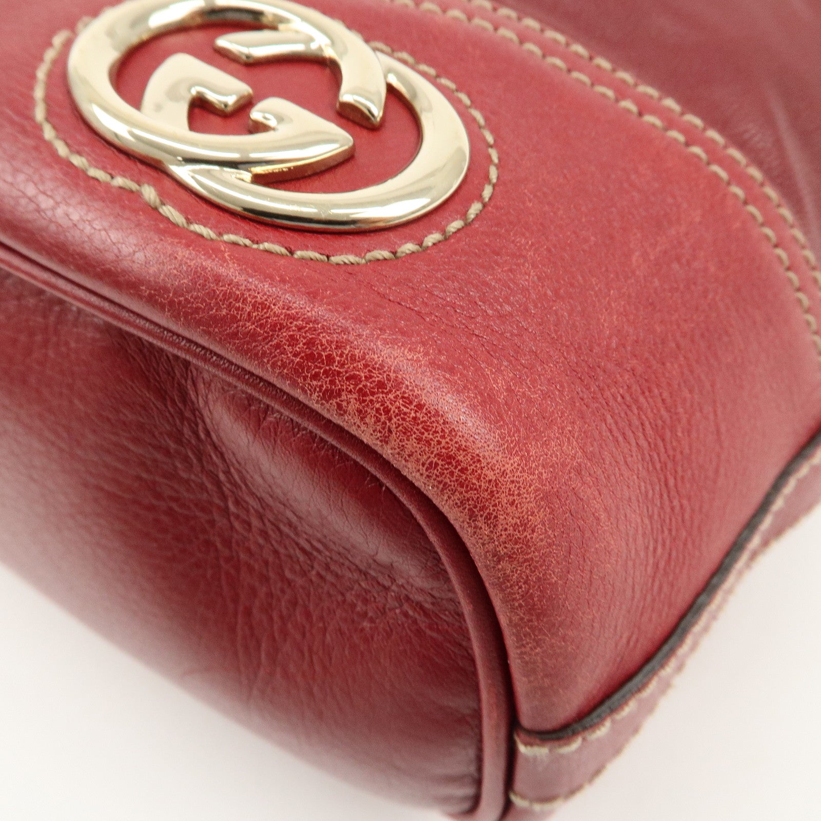 GUCCI New Brit Leather Shoulder Bag Red 182491 Used