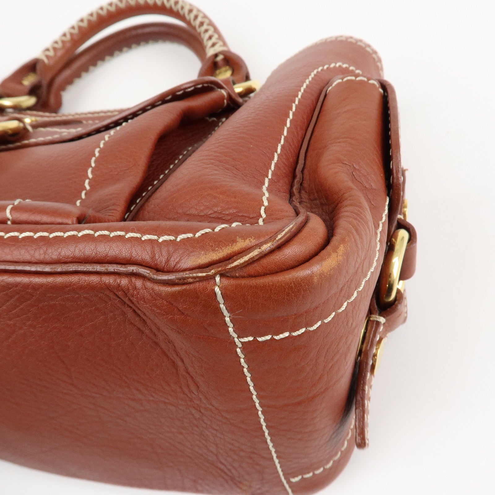 CELINE Macadam Stamped Leather Boogie Hand Bag Brown Gold HDW Used