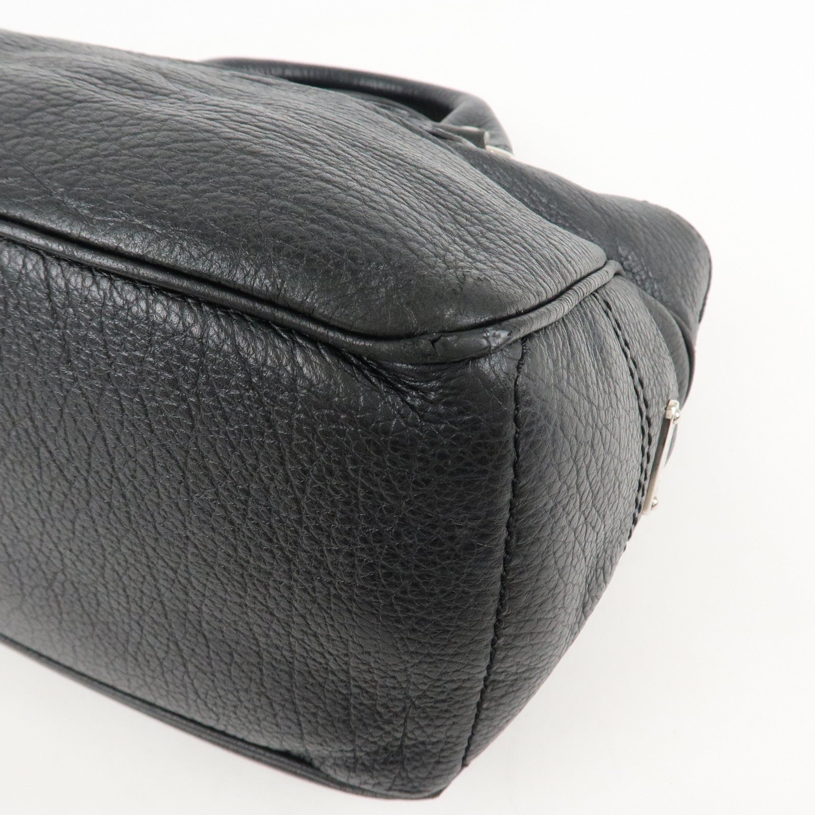 CELINE Leather Boogie Bag Hand Bag Silver Hard Ware Black Used