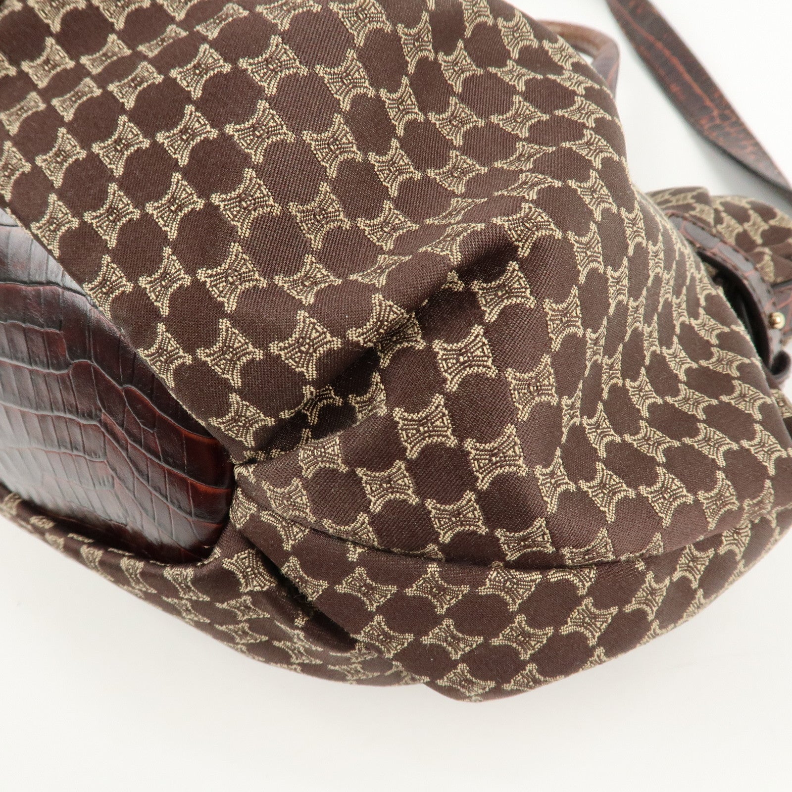 CELINE Macadam Canvas Leather 2Way Shoulder Bag Brown Used
