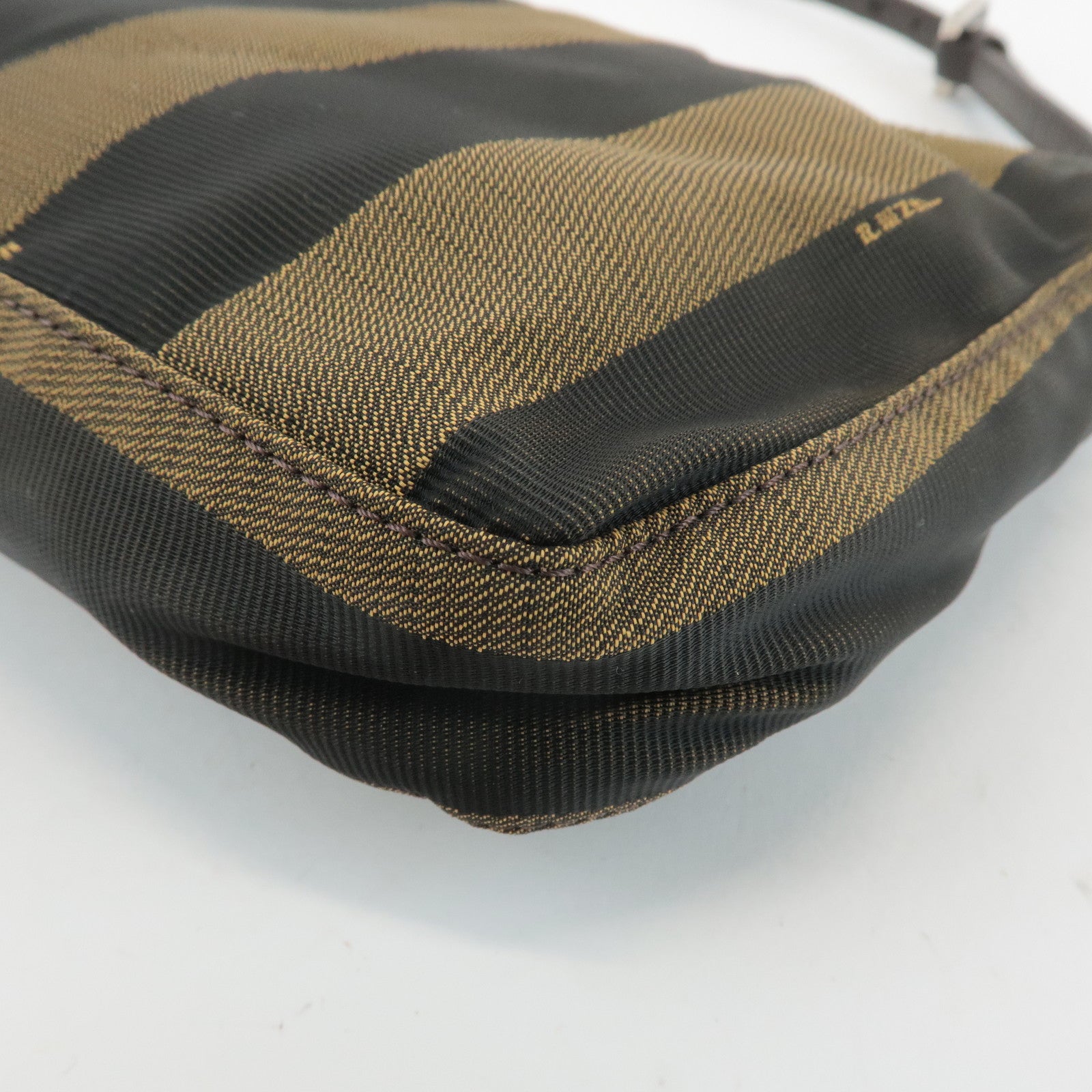 FENDI Pequin Canvas Leather Shoulder Bag Khaki Black 26617 Used