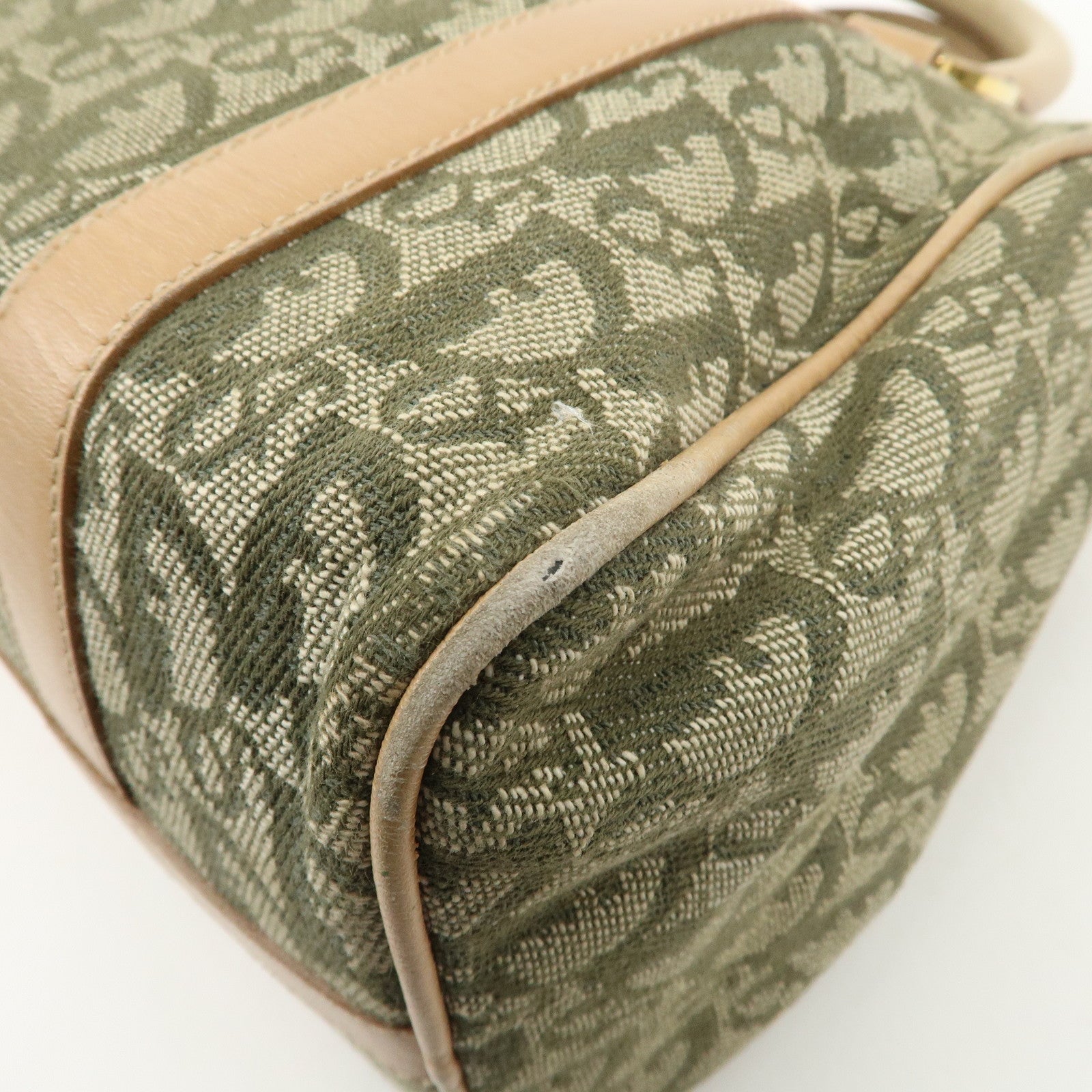 Christian Dior Trotter Canvas Leather Boston Bag White Khaki Used