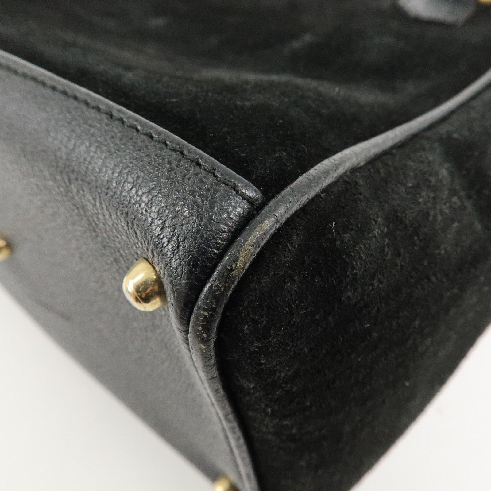 GUCCI Bamboo Suede Leather Hand Bag Black 000.122.0316 Used