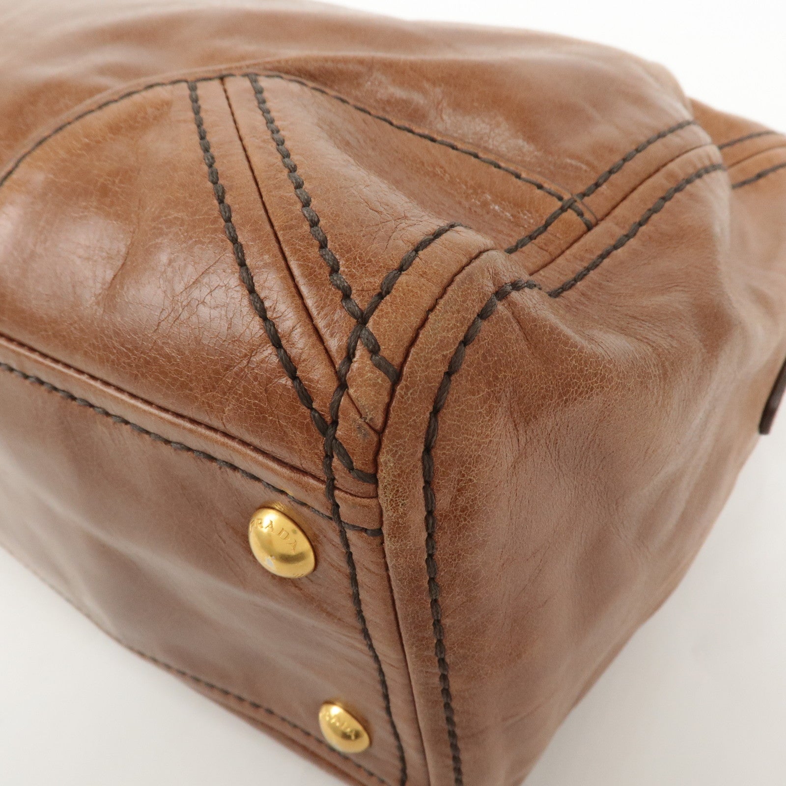 PRADA Logo Leather 2way Hand Bag Shoulder Bag Brown BL0727 Used