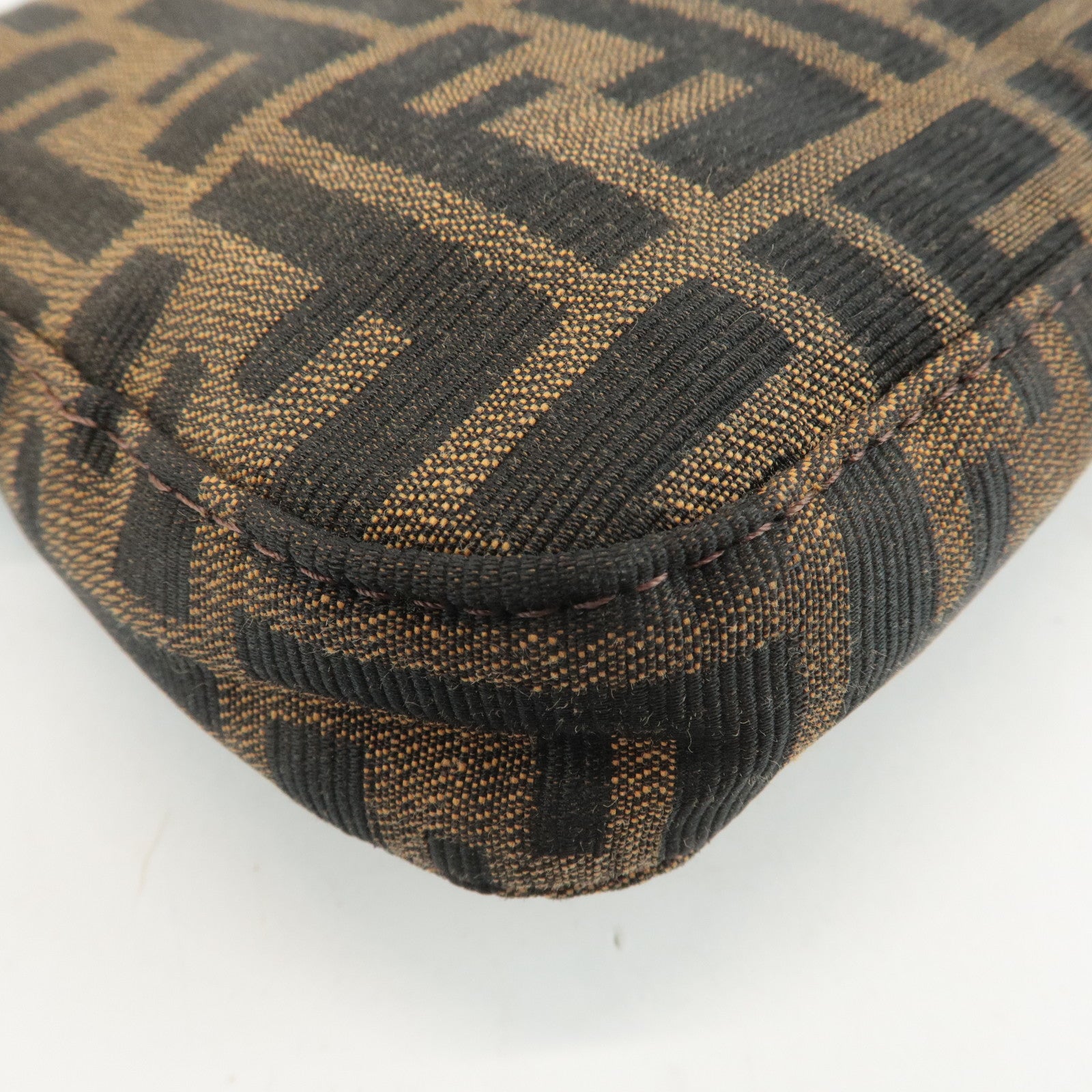 FENDI Mamma Baguette Zucca Canvas Shoulder Bag Brown Black 26424 Used