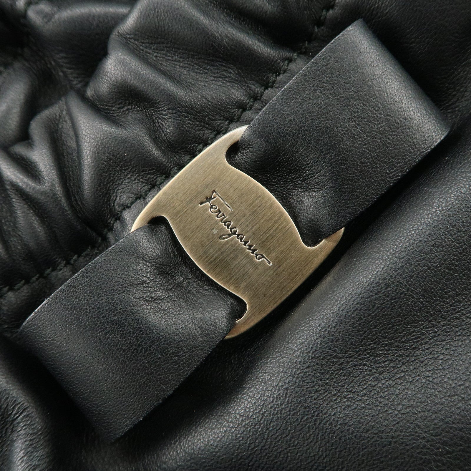 Salvatore Ferragamo Leather Hand Bag Black Used