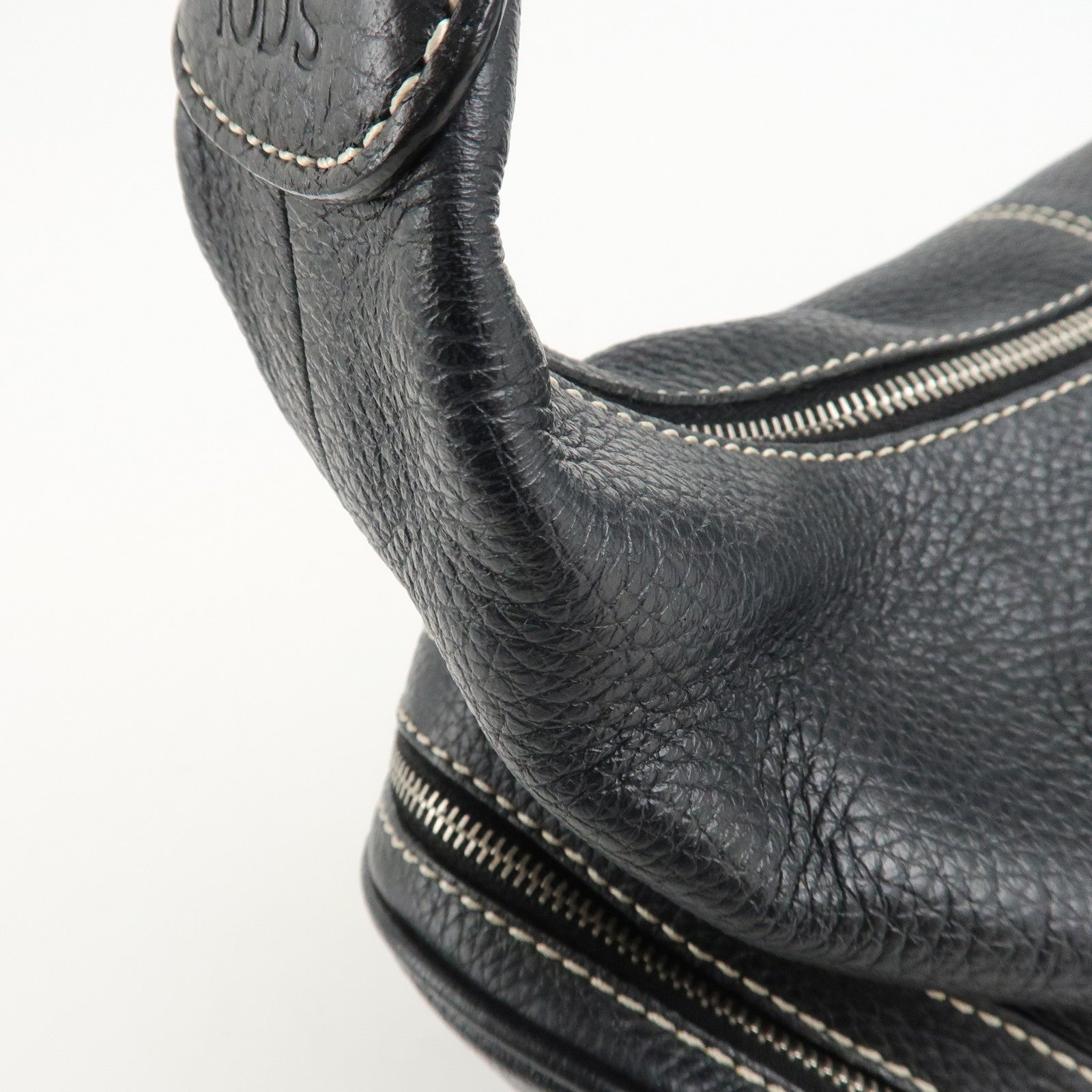 TOD'S Leather Shoulder Bag Hand Bag Black Silver Hardware Used