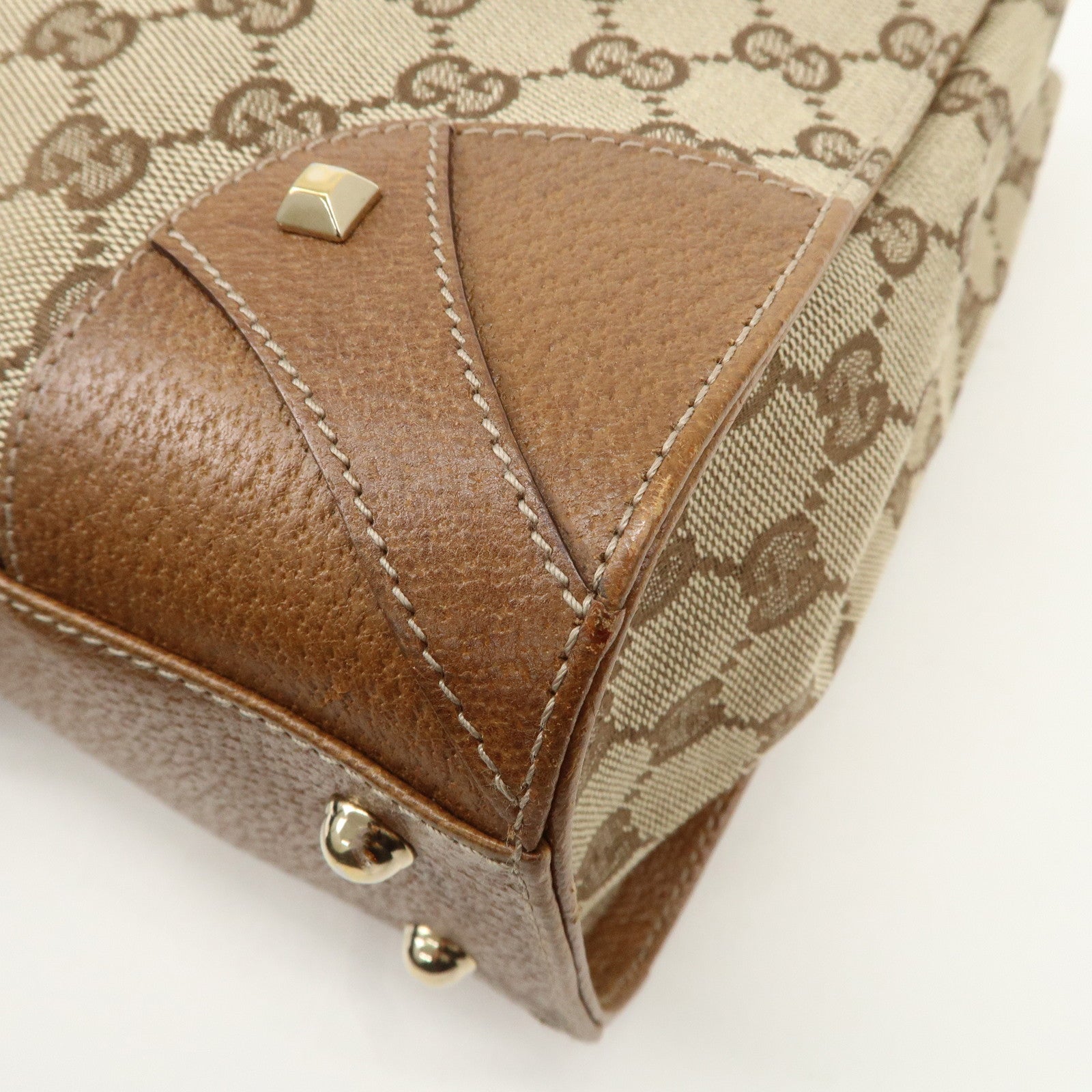 GUCCI GG Canvas Leather Tote Bag Hand Bag Beige Brown 120895 Used