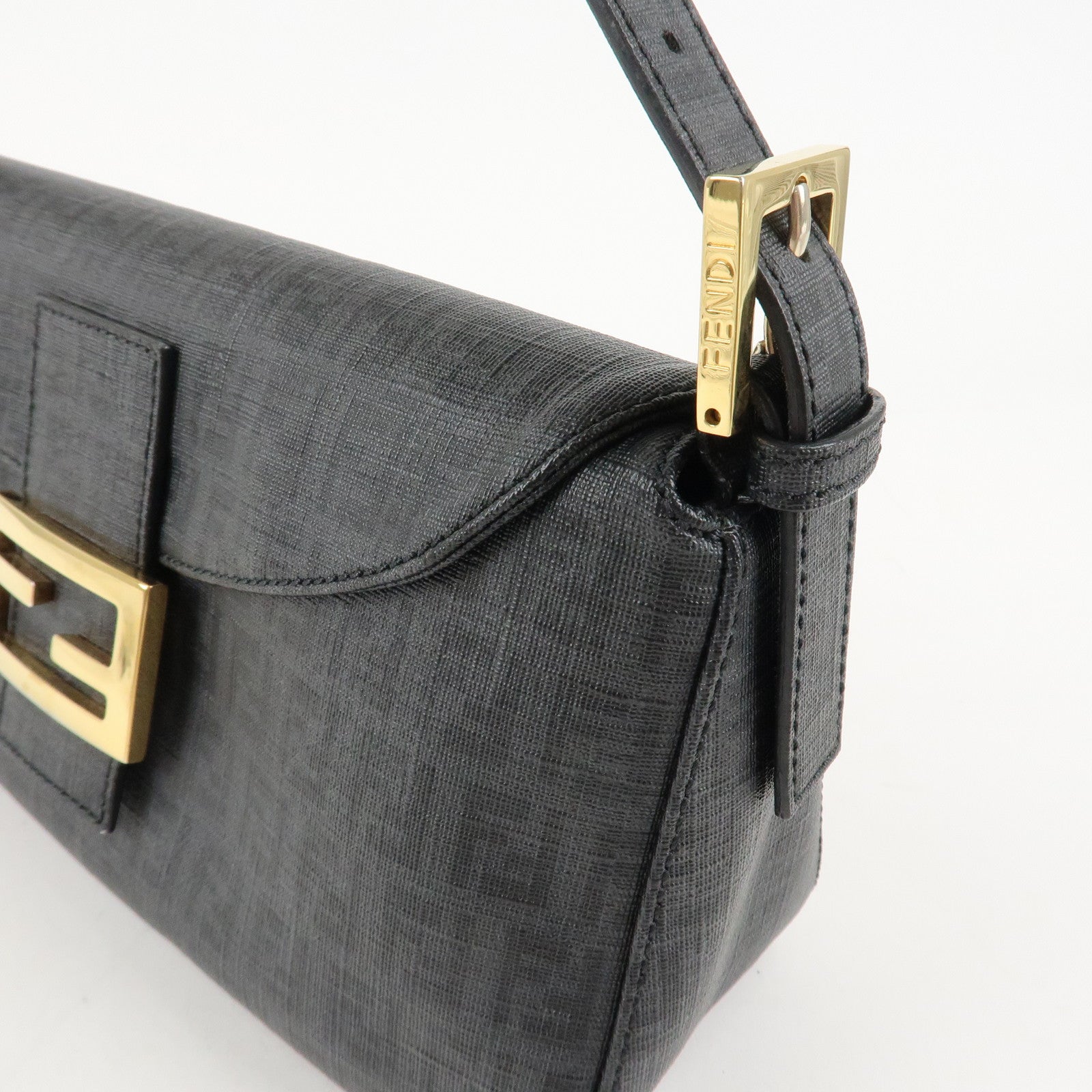 FENDI Zucchino PVC Leather Chain Shoulder Bag Gray Black 8BR003 Used