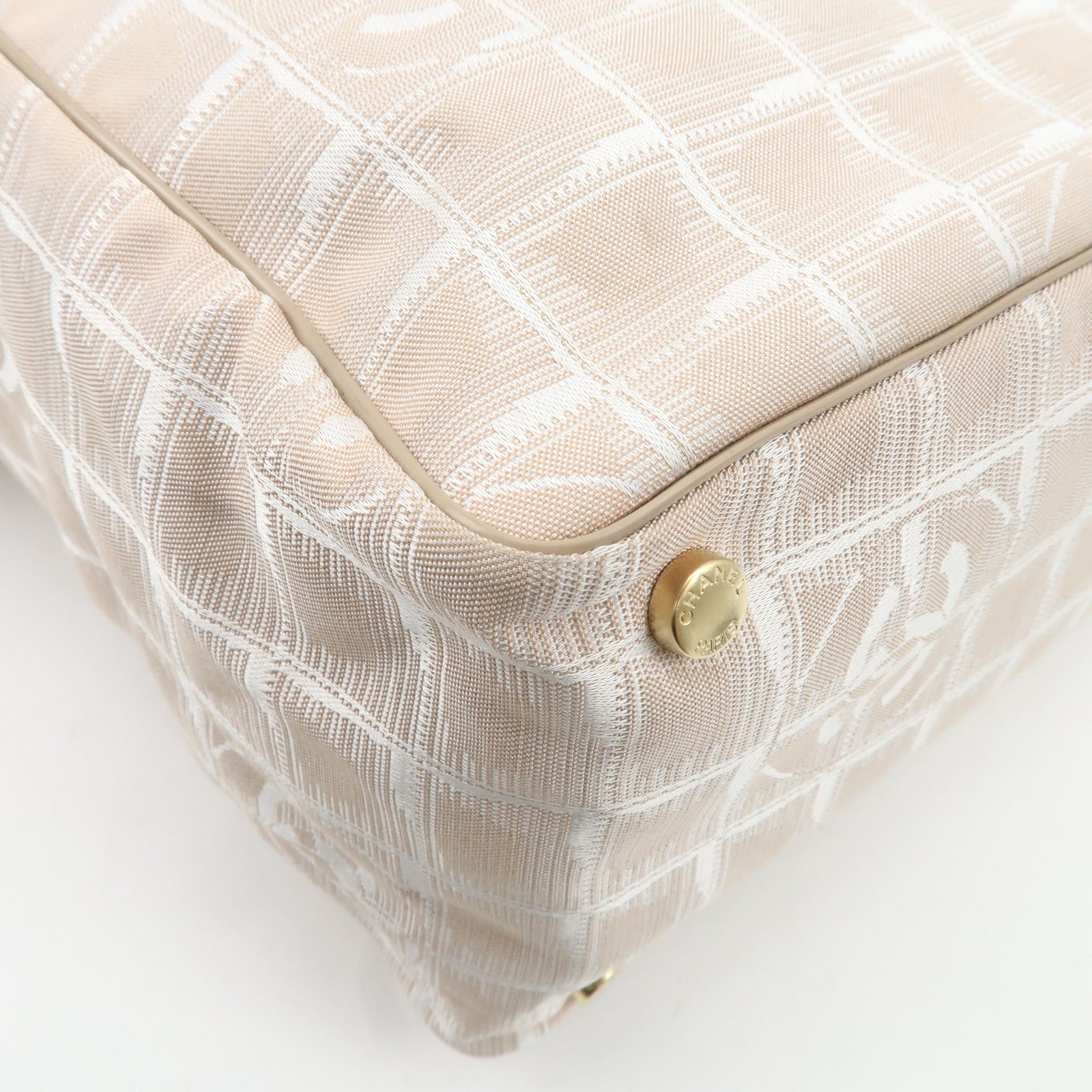 CHANEL New Travel Line Nylon Jacquard Leather Tote Bag Beige A15991 Used