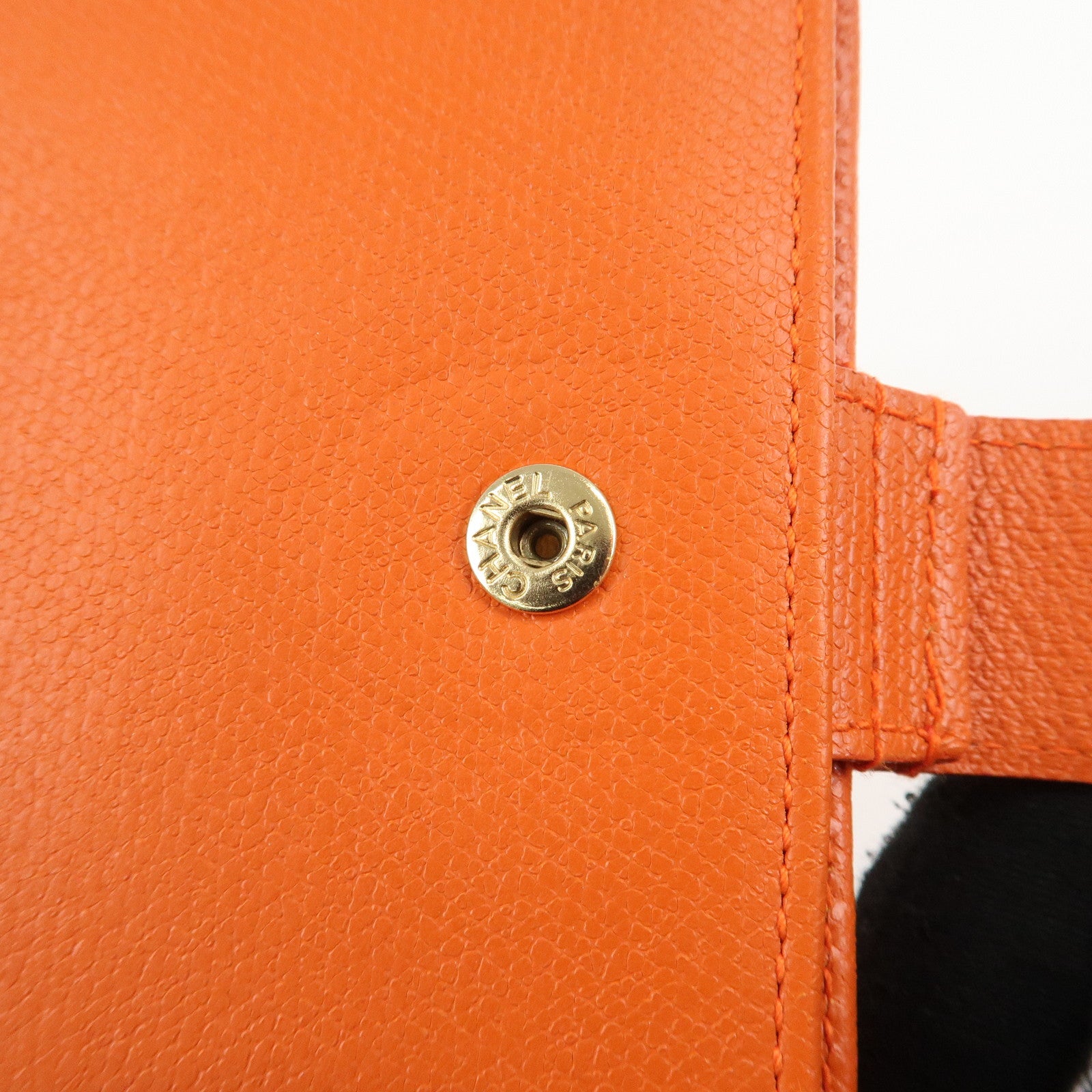 CHANEL Leather Planner Cover Orange Gold Hardware Used