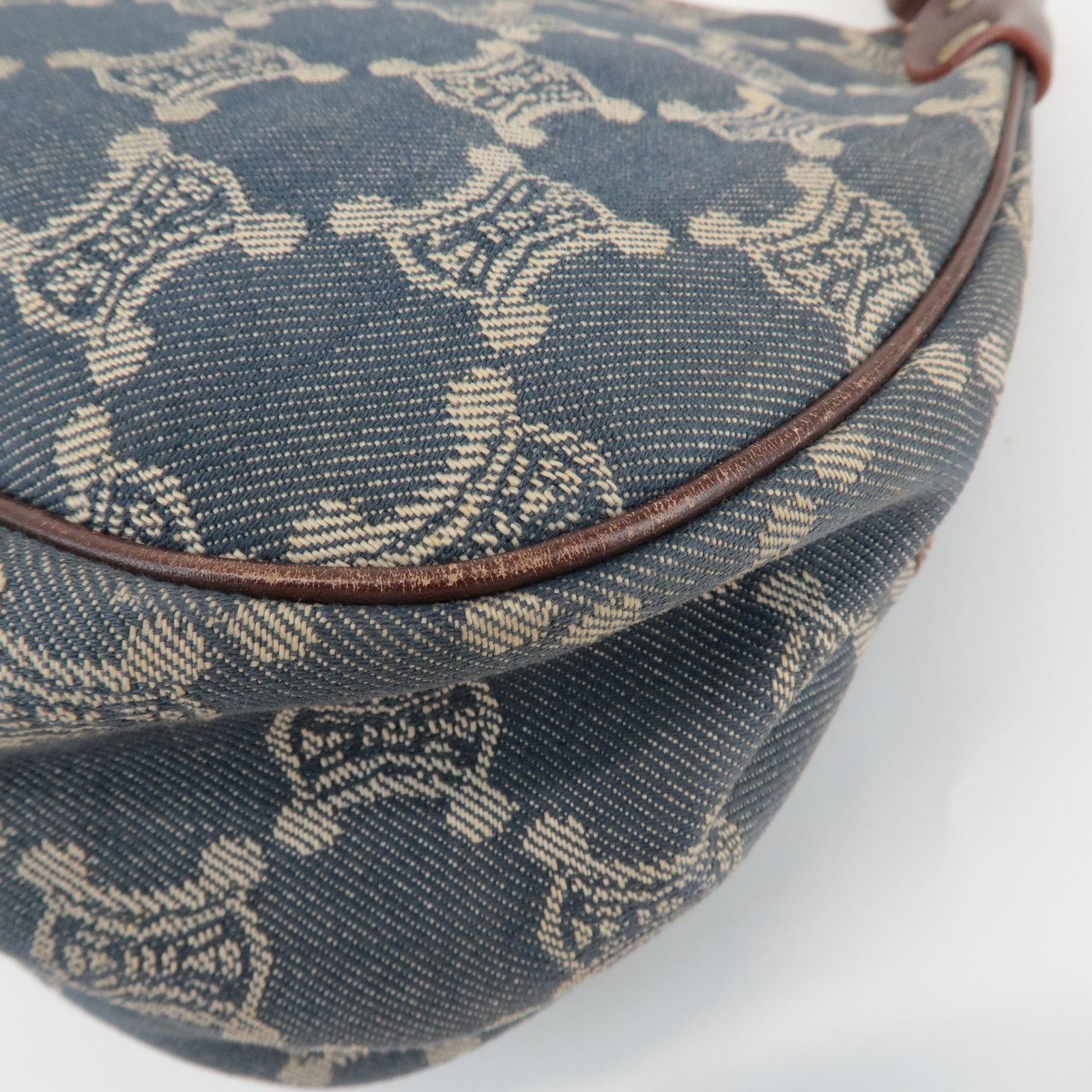 CELINE Macadam Denim Leather Shoulder Bag Blue Brown Used