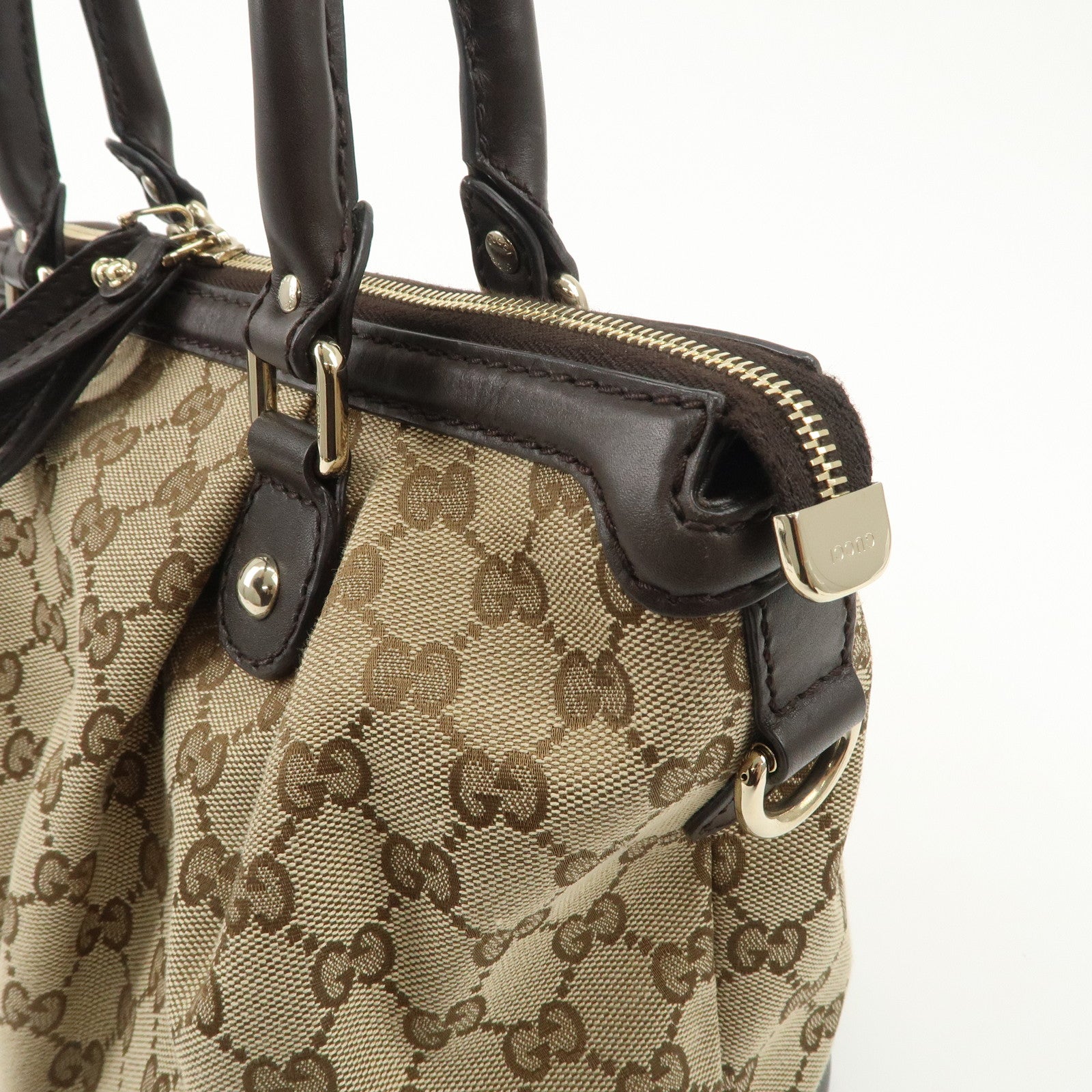 GUCCI Sukey GG Canvas Leather 2WAY Bag Beige Dark Brown 247902 Used